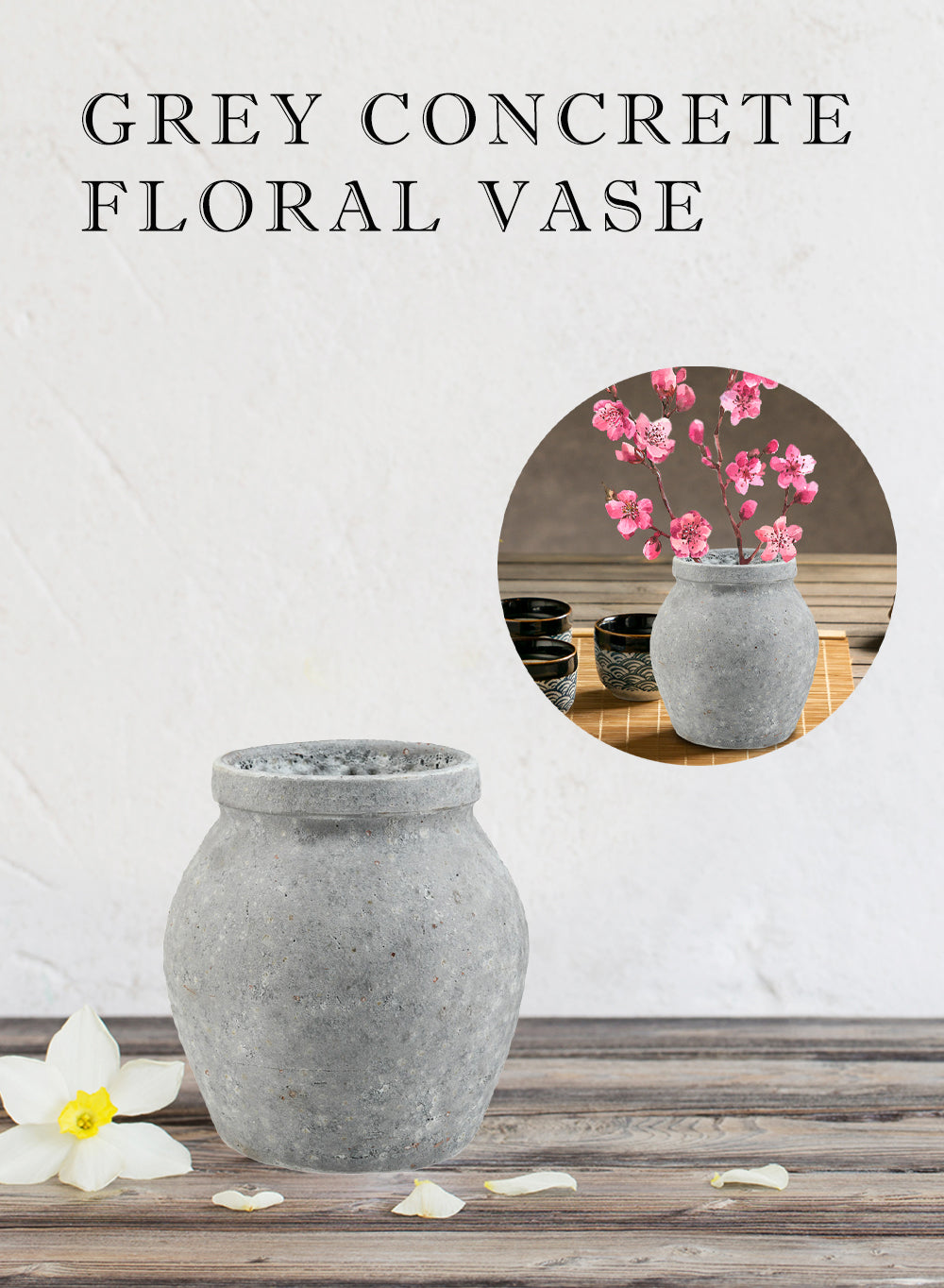 Antique Ashen Cement Vase, in 3 Shapes