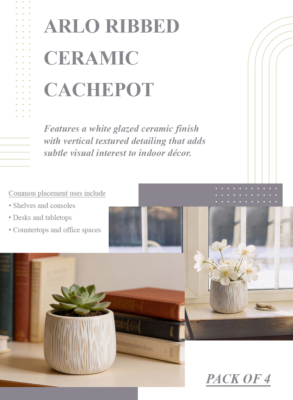 Arlo Ribbed Ceramic Cachepot Collection