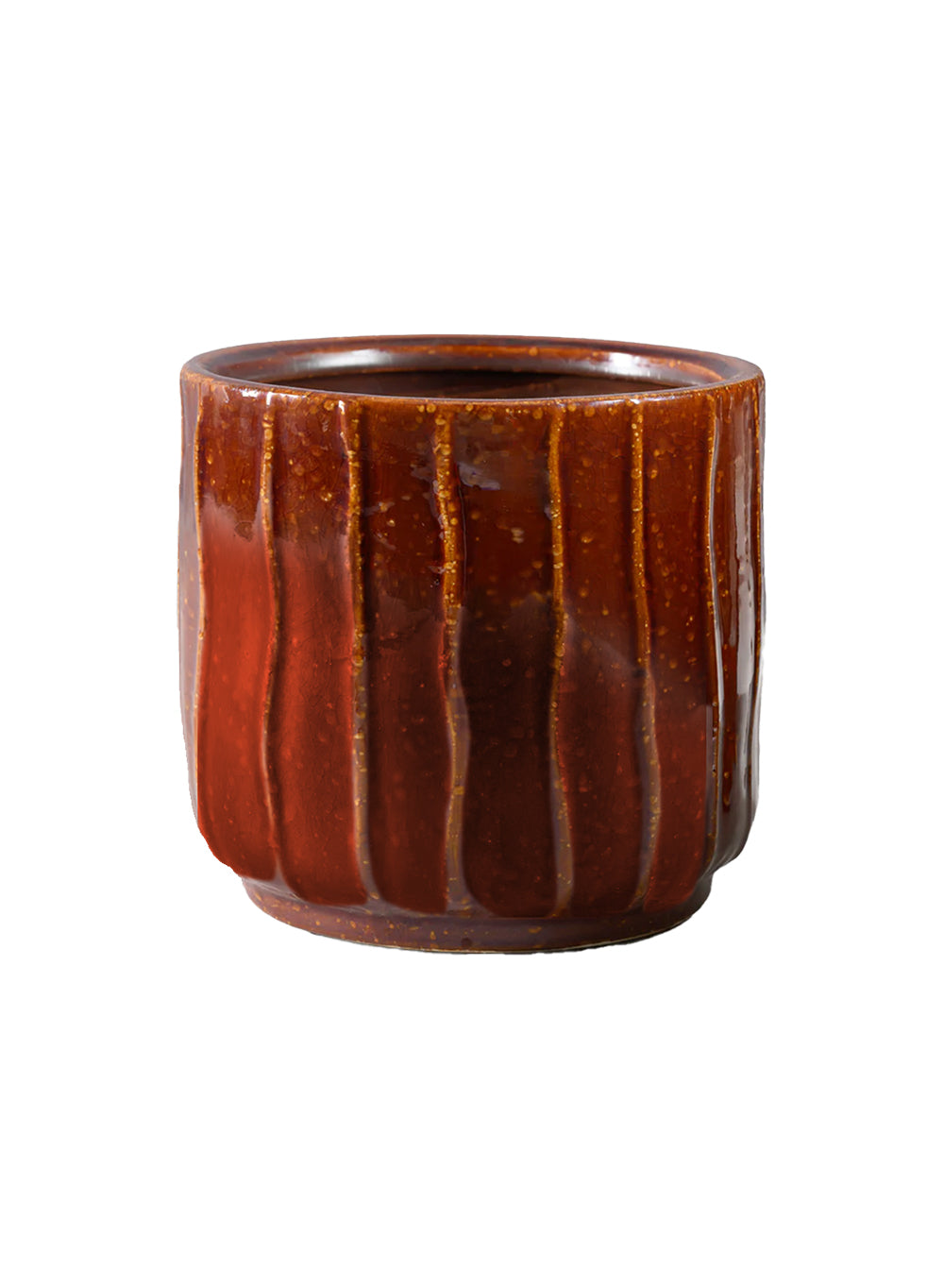 Ribbed Amber Brown Ceramic Cachepot Collection