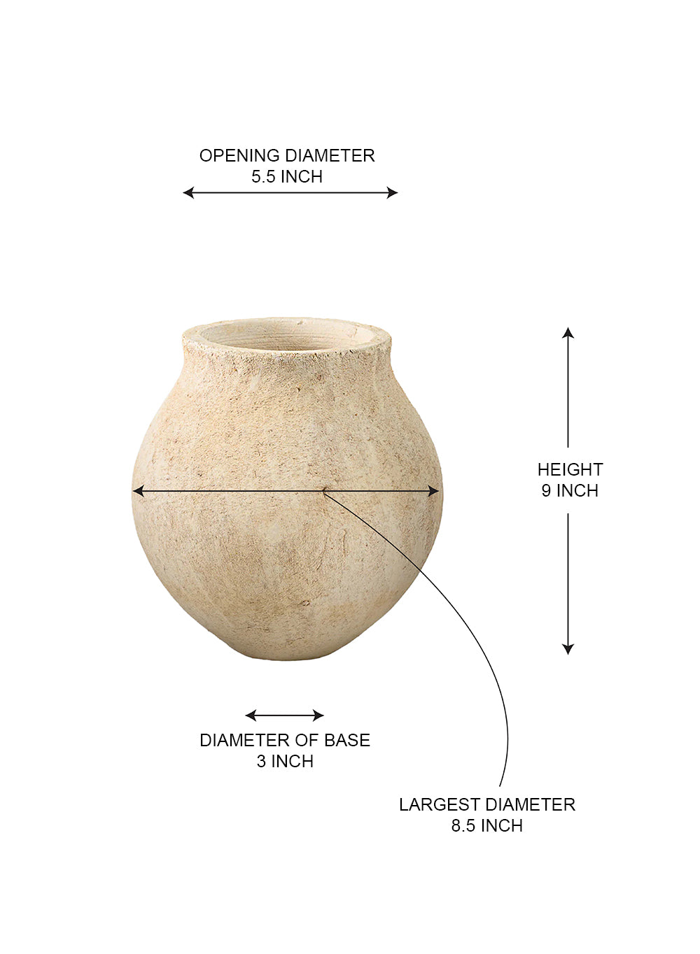 Terrava Sandstone Vase, 8.5" Diameter & 9" Tall