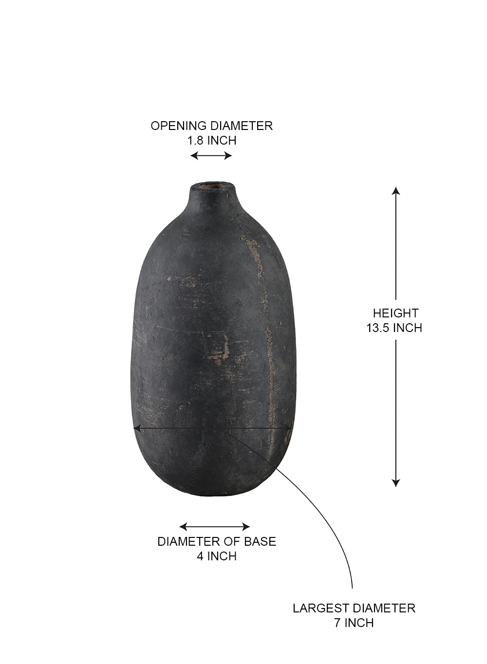 Rustic Black Sandstone Vase, 7" Diameter & 13.5" Tall