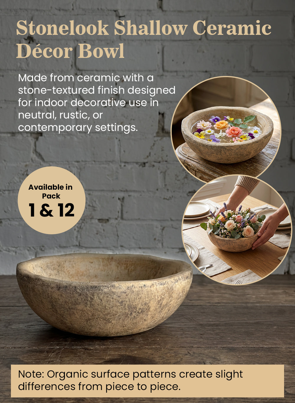 Stonelook Shallow Ceramic Décor Bowl Collection