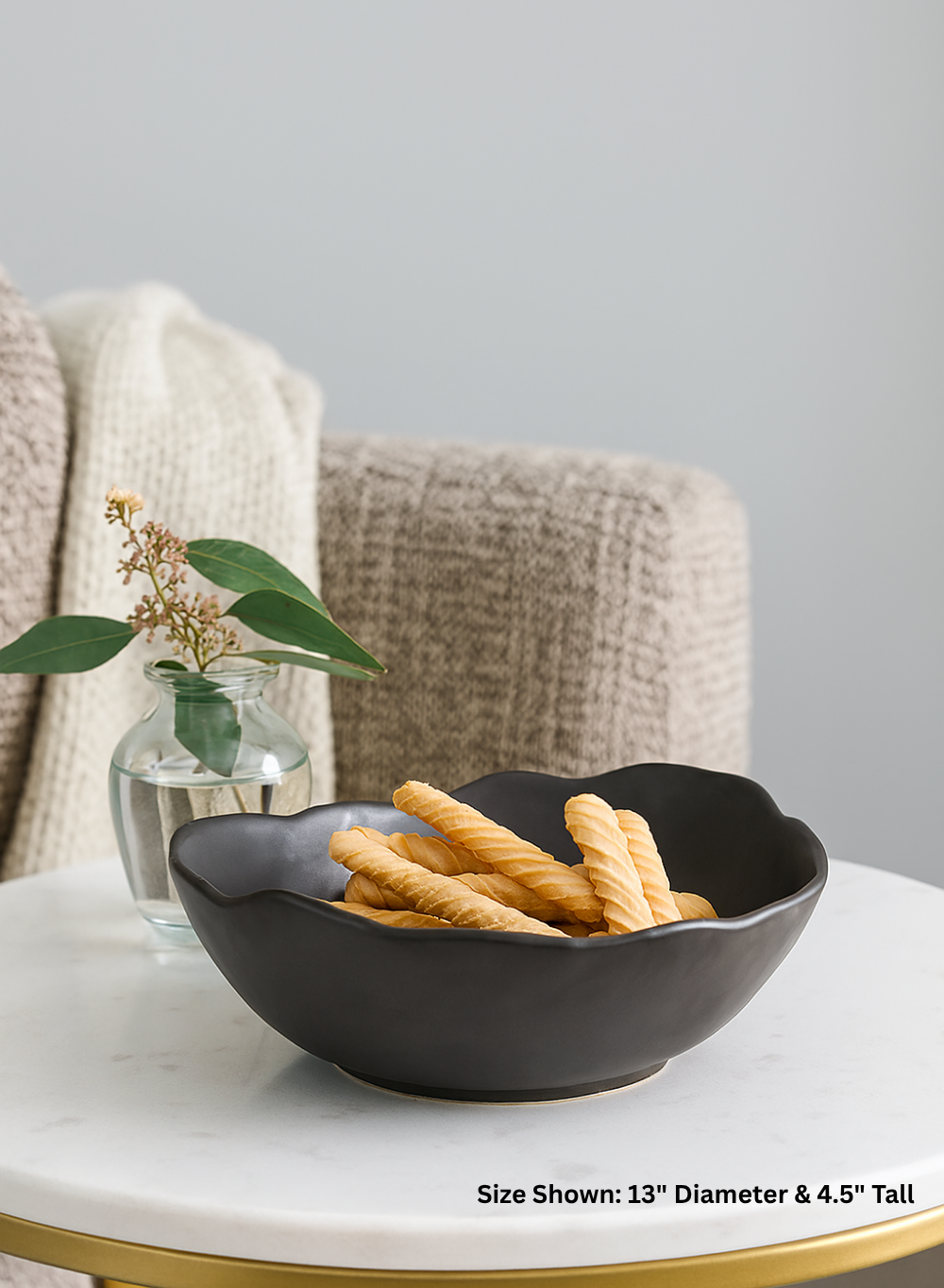 Free-Form Edge Glazed Ceramic Bowl, in 4 Sizes
