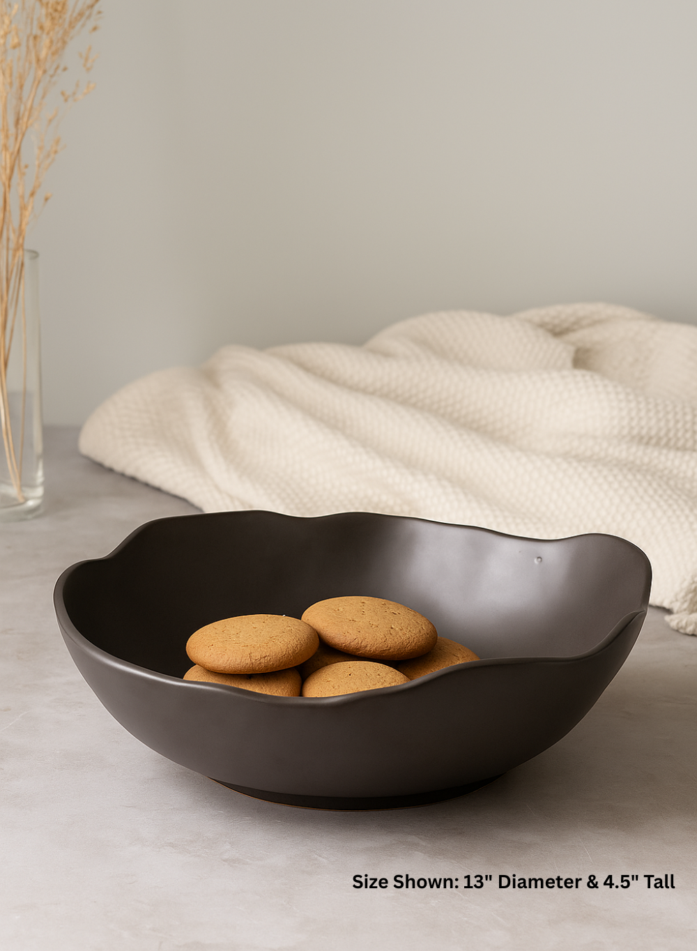 Free-Form Edge Glazed Ceramic Bowl, in 4 Sizes