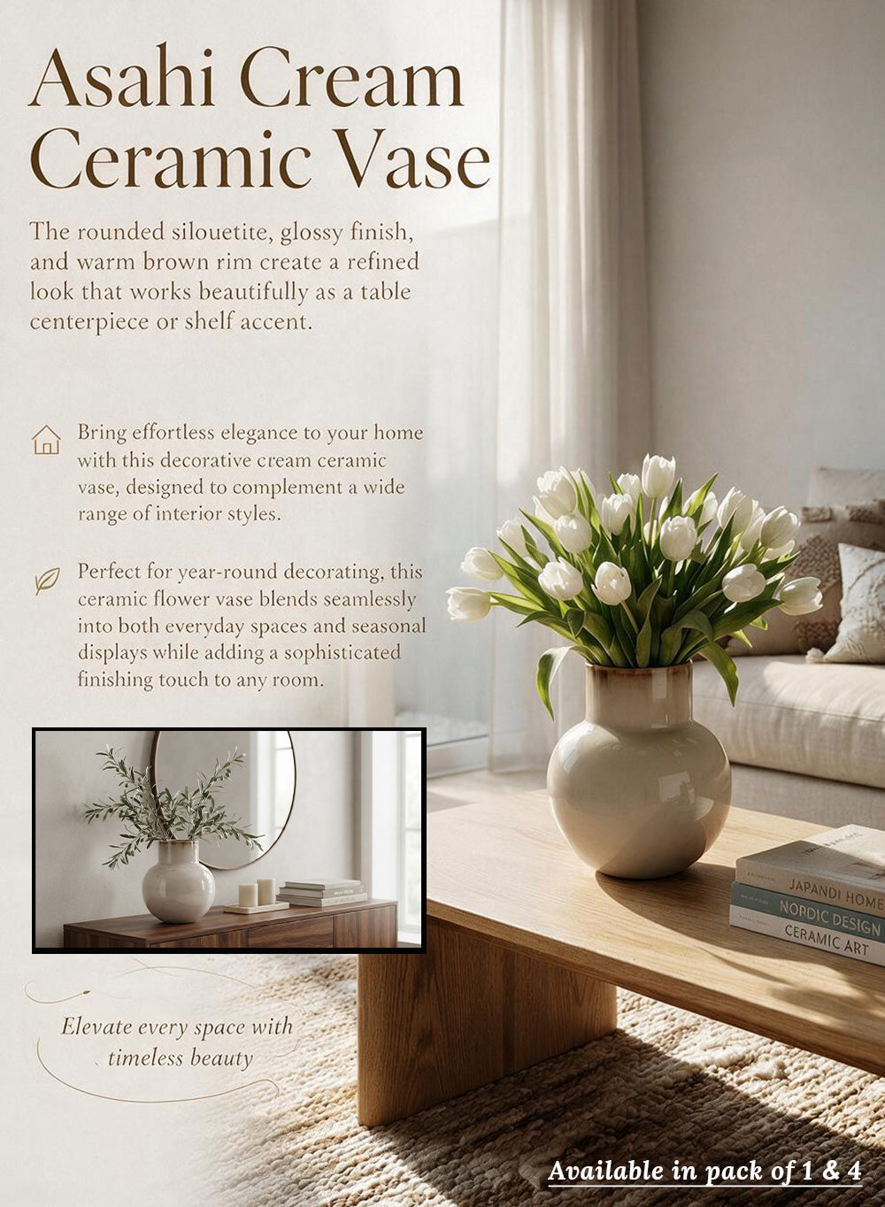 Asahi Cream Ceramic Vase Collection