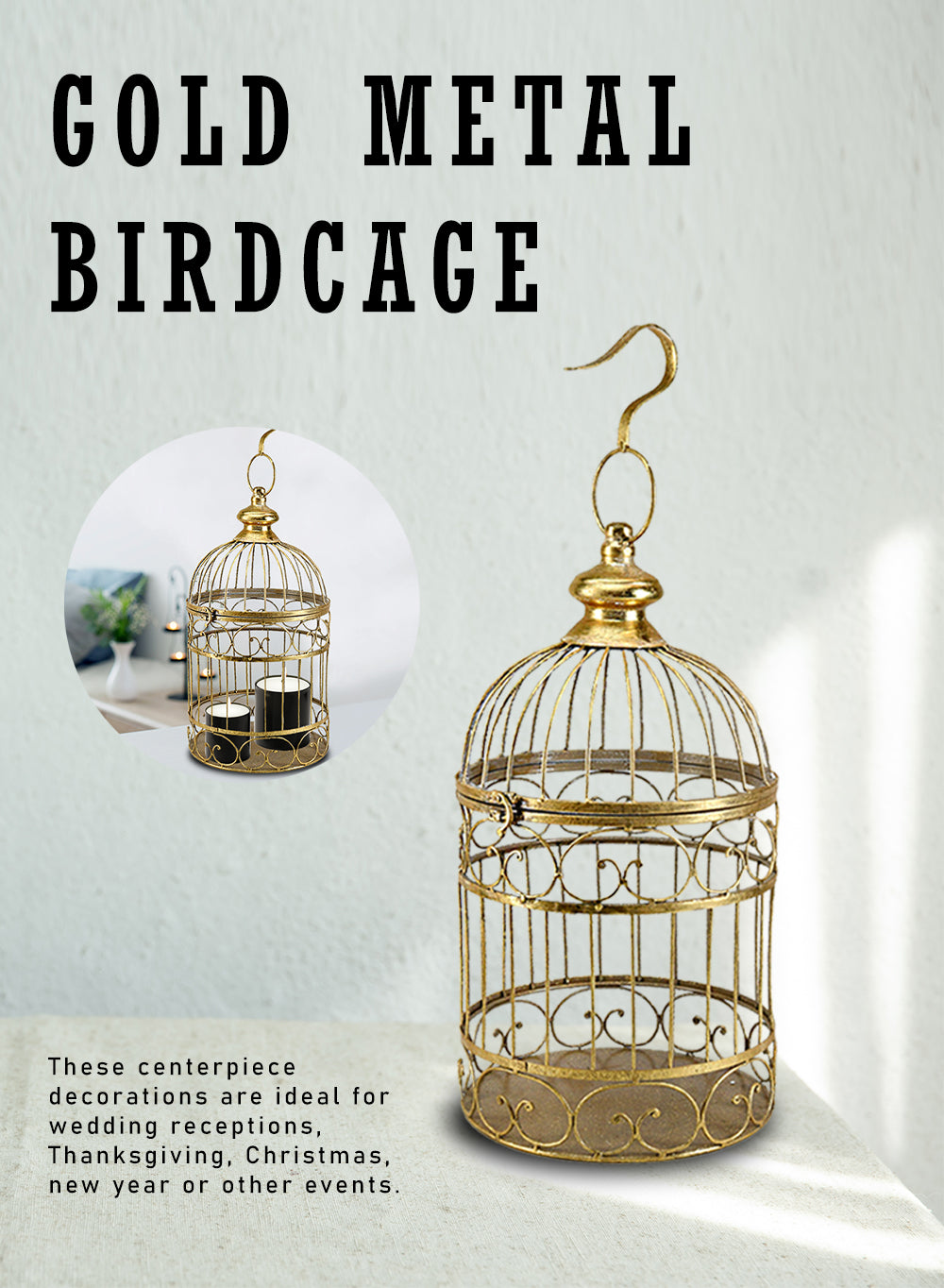Birdcage Decor, Silver Metal in 2 Sizes & Color