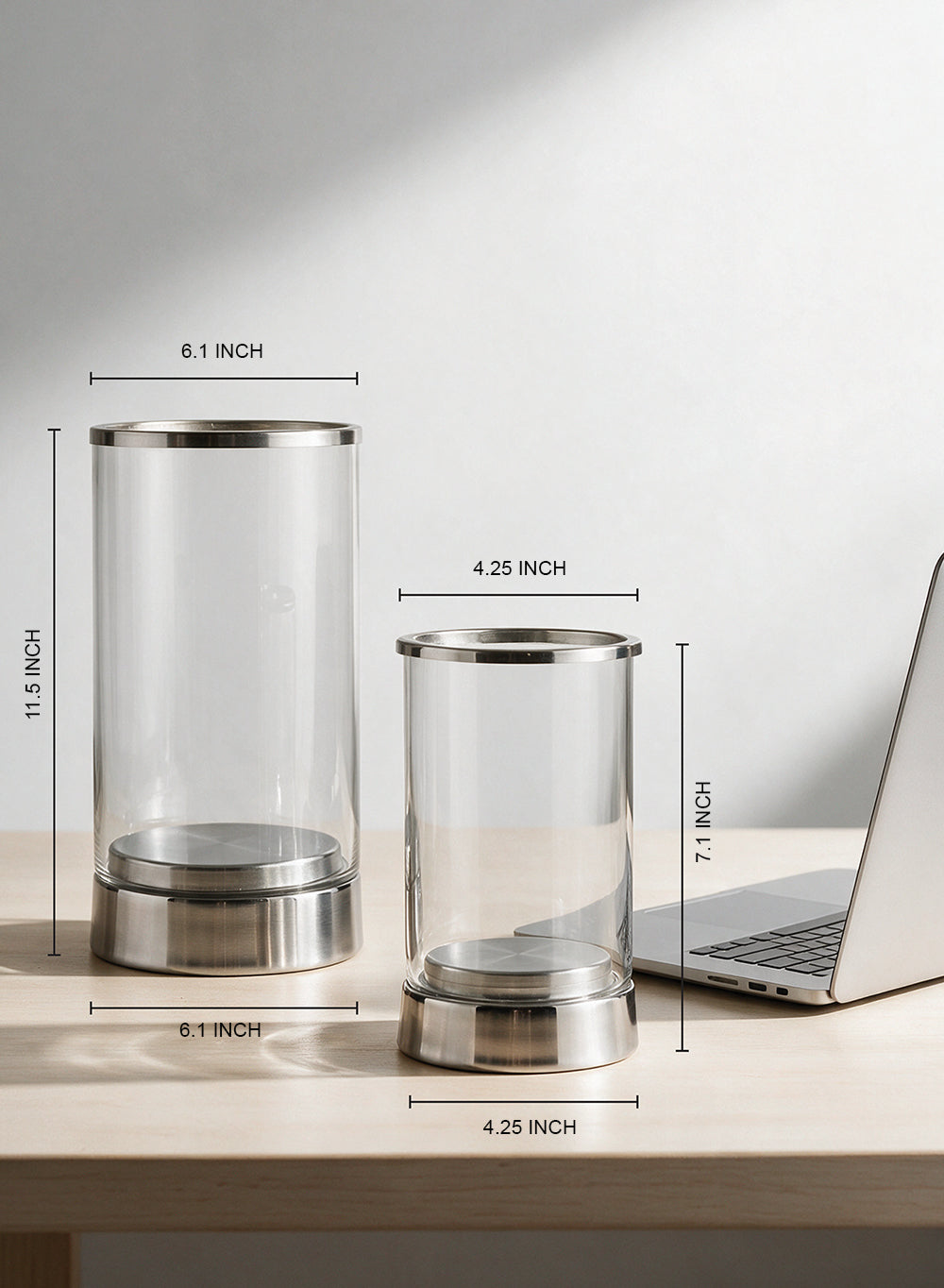 Gold Rimmed Glass Cylindrical Hurricane Collection