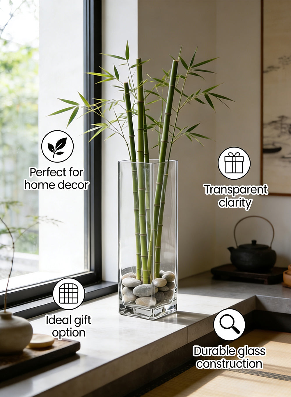 Column Glass Vase, Pack of 6, 4"Diameter & 15"Tall