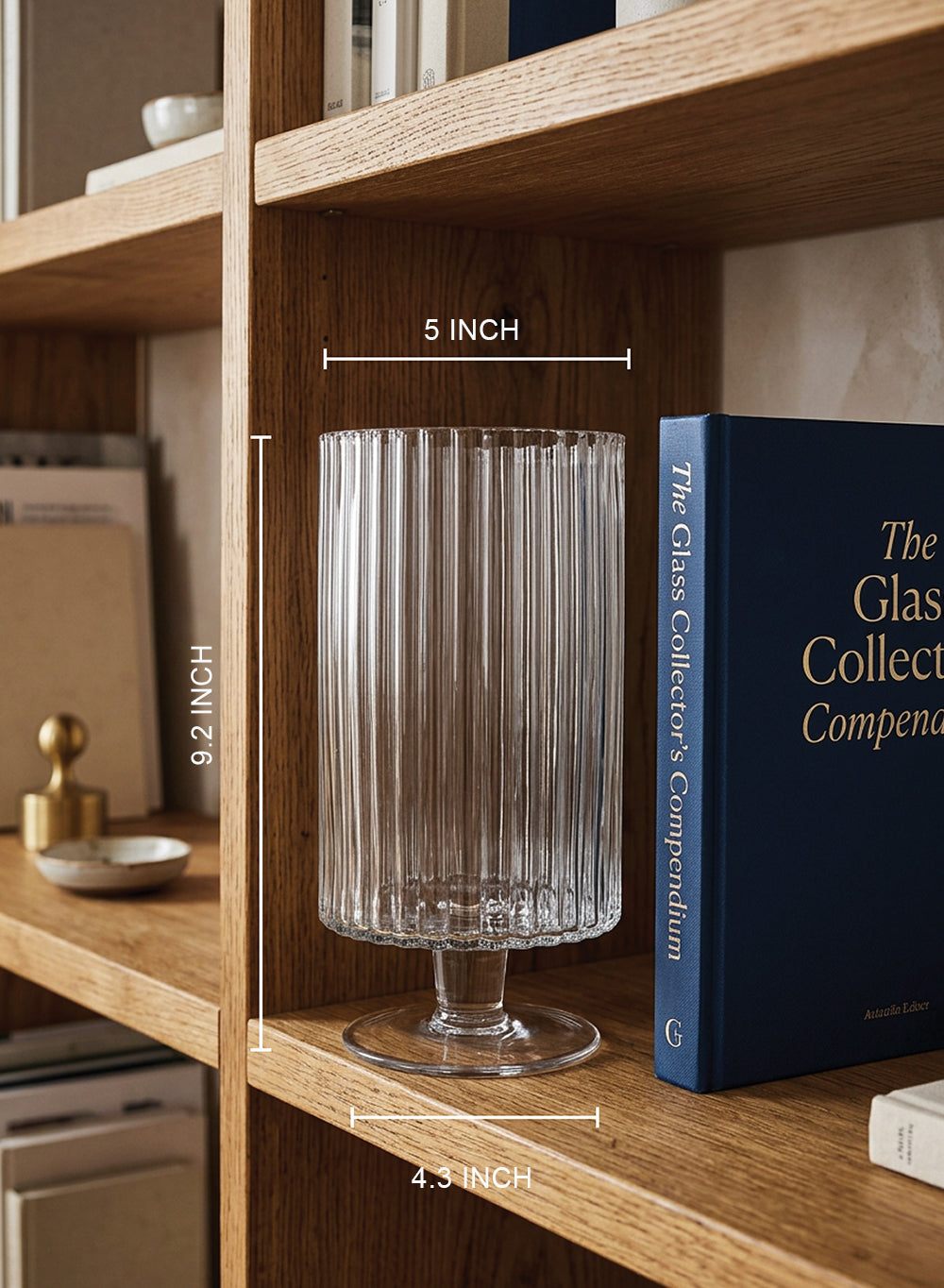 Ribbed Glass Pedestal Hurricane, 5"Diameter x 9.2"Tall