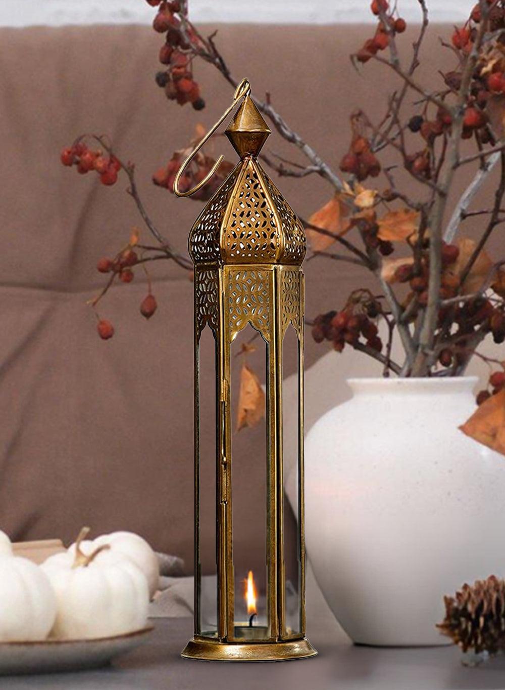 Vintage Hexagon Lantern, 3" Diameter & 13" Tall