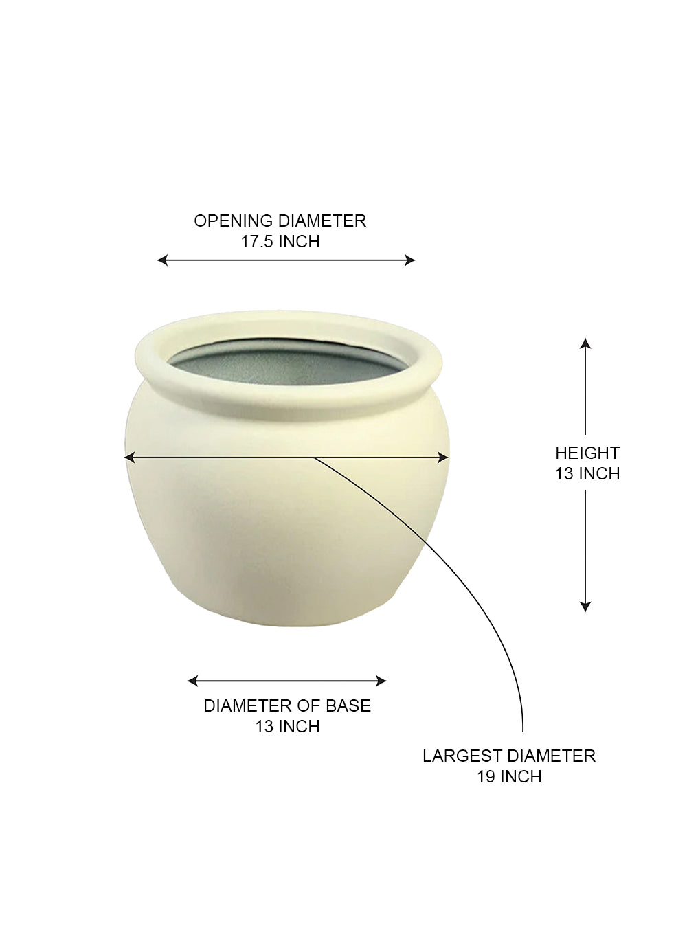 Off-White PVC Planter, Round Pot with Drainage Hole, Available in 2 Sizes