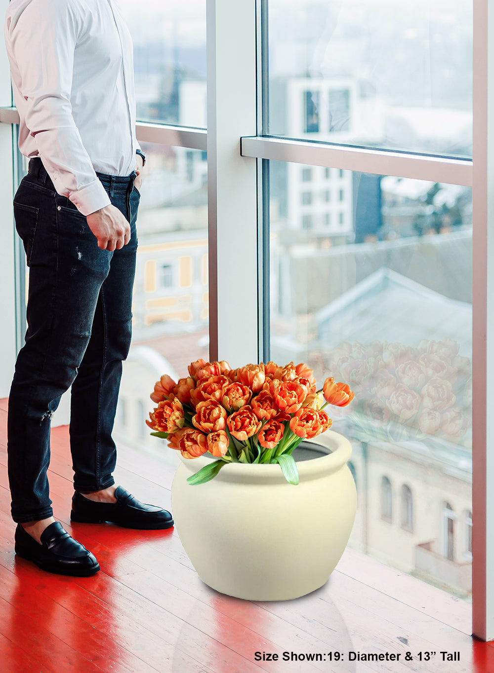 Off-White PVC Planter, Round Pot with Drainage Hole, Available in 2 Sizes