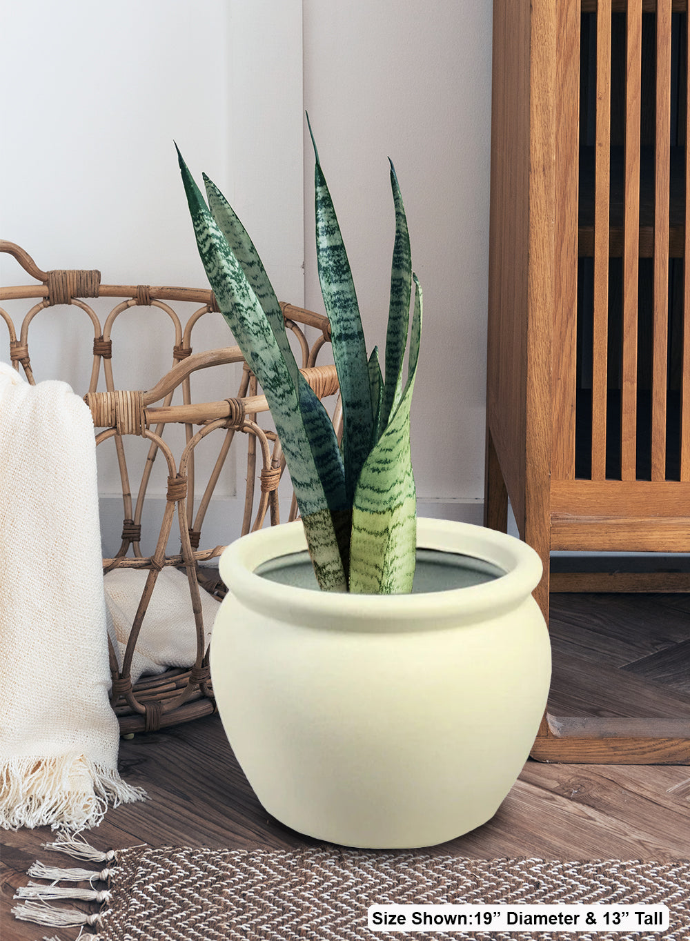 Off-White PVC Planter, Round Pot with Drainage Hole, Available in 2 Sizes