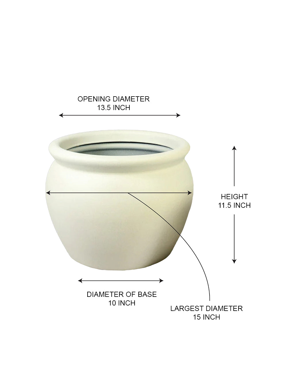 Off-White PVC Planter, Round Pot with Drainage Hole, Available in 2 Sizes
