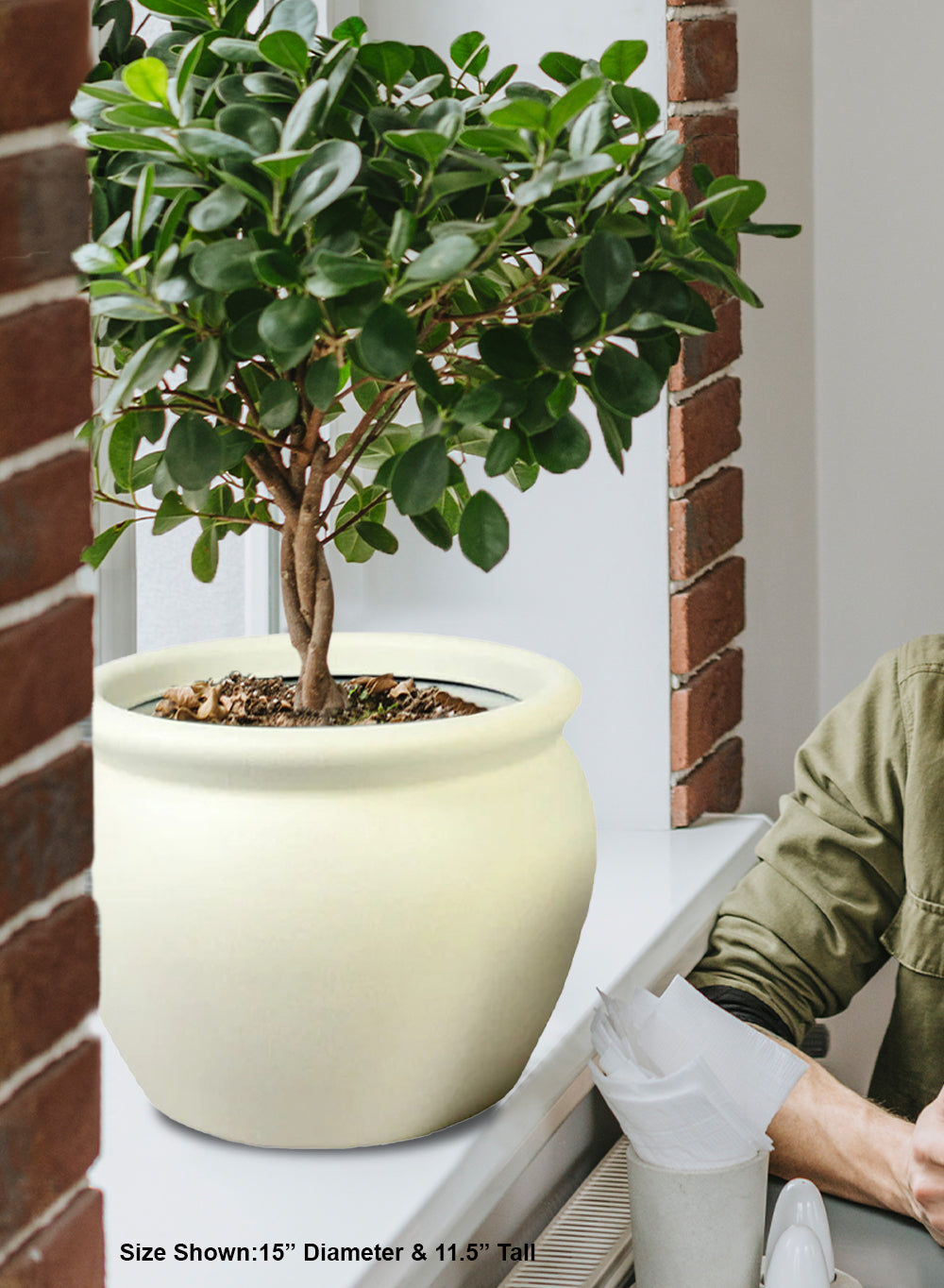 Off-White PVC Planter, Round Pot with Drainage Hole, Available in 2 Sizes