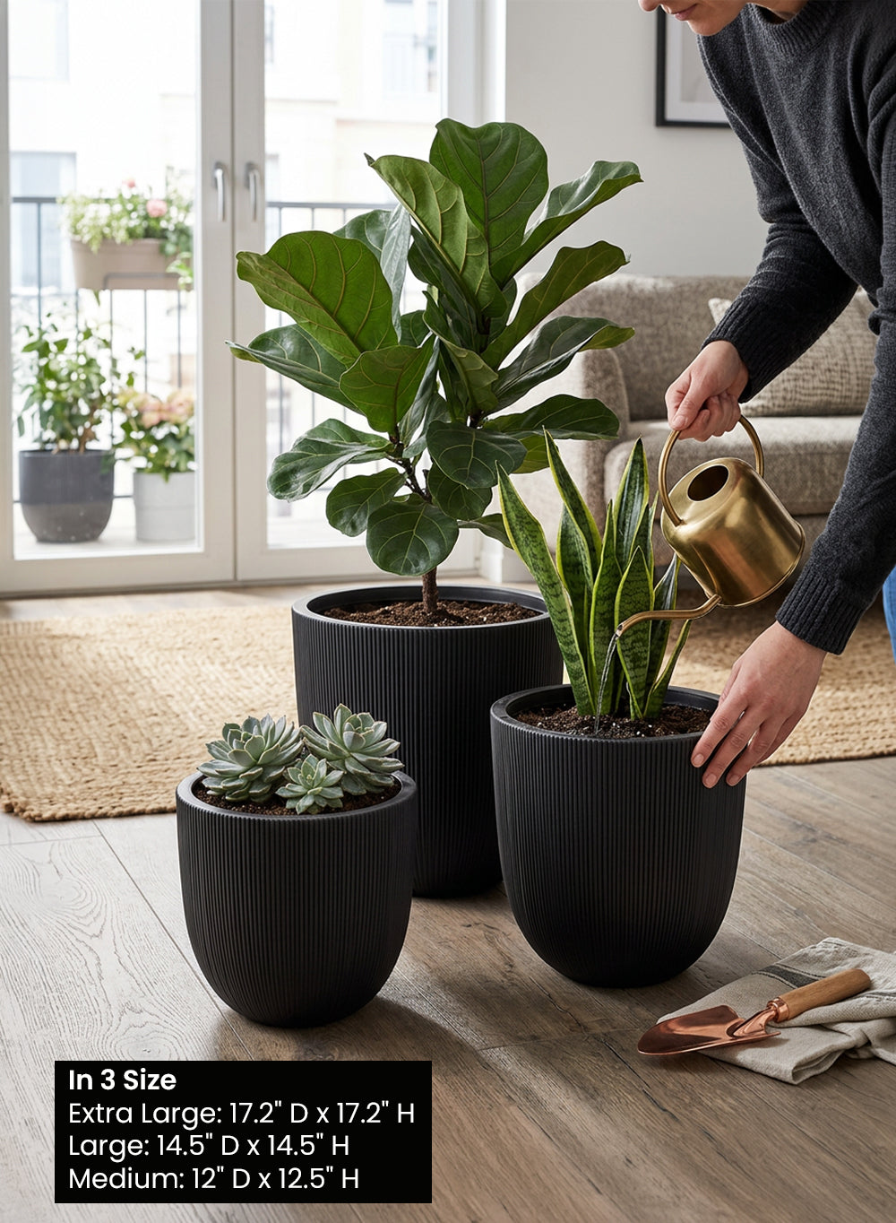 Bundle: Ebon Ribbed PVC Planter (Pack of 3)