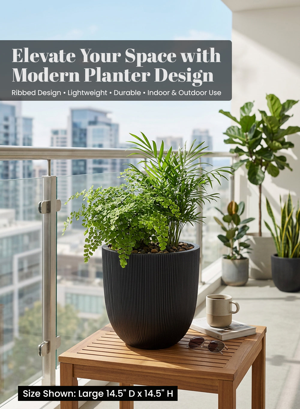 Ebon Ribbed PVC Planter Collection