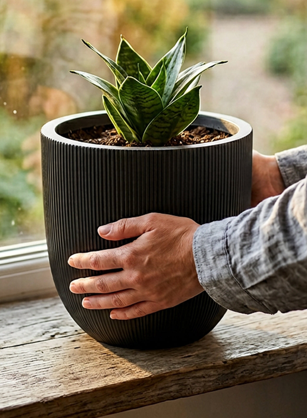 Ebon Ribbed PVC Planter Collection