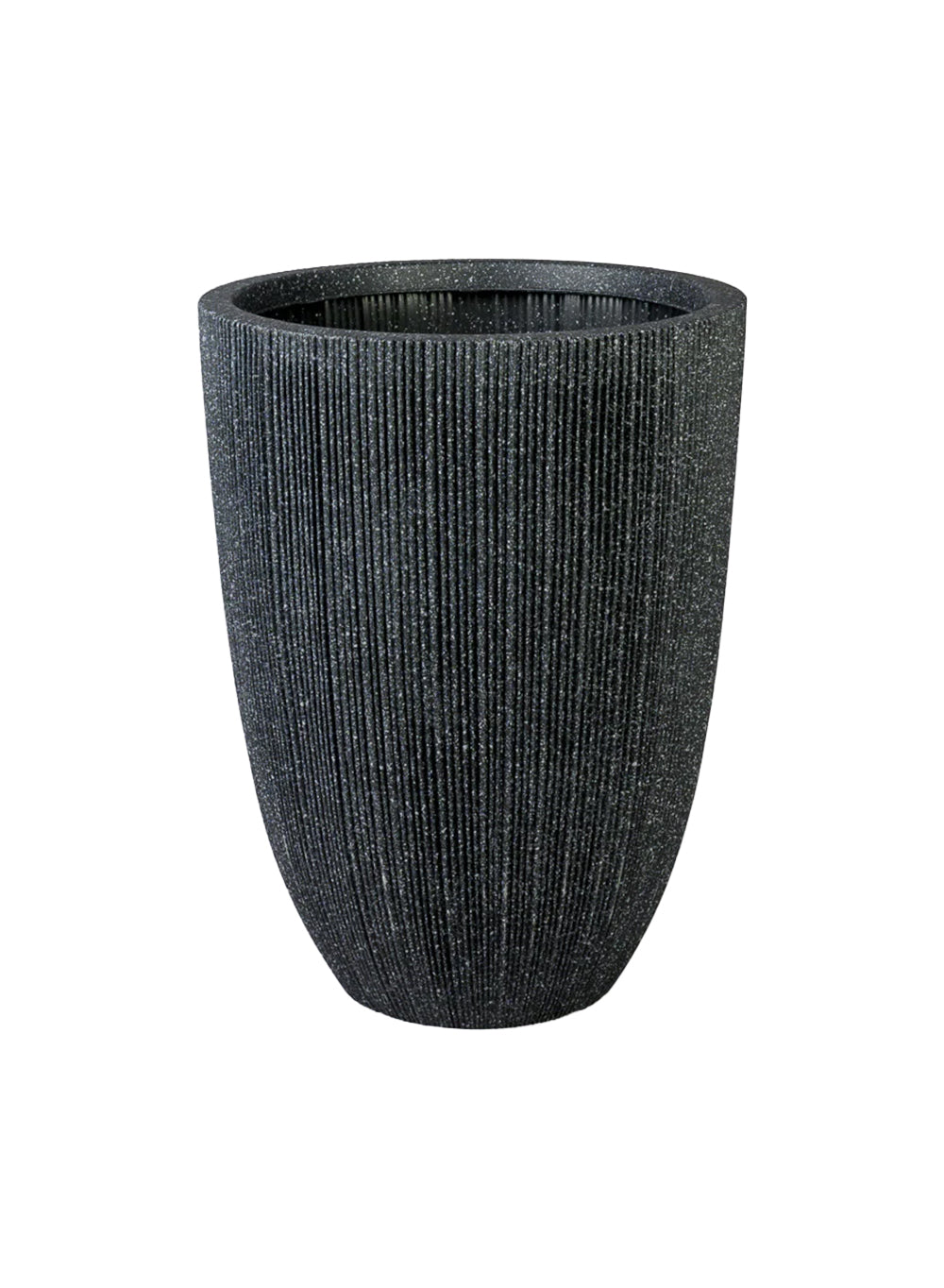 Tall Ribbed Black Planter, 14.5" Diameter & 19" Tall