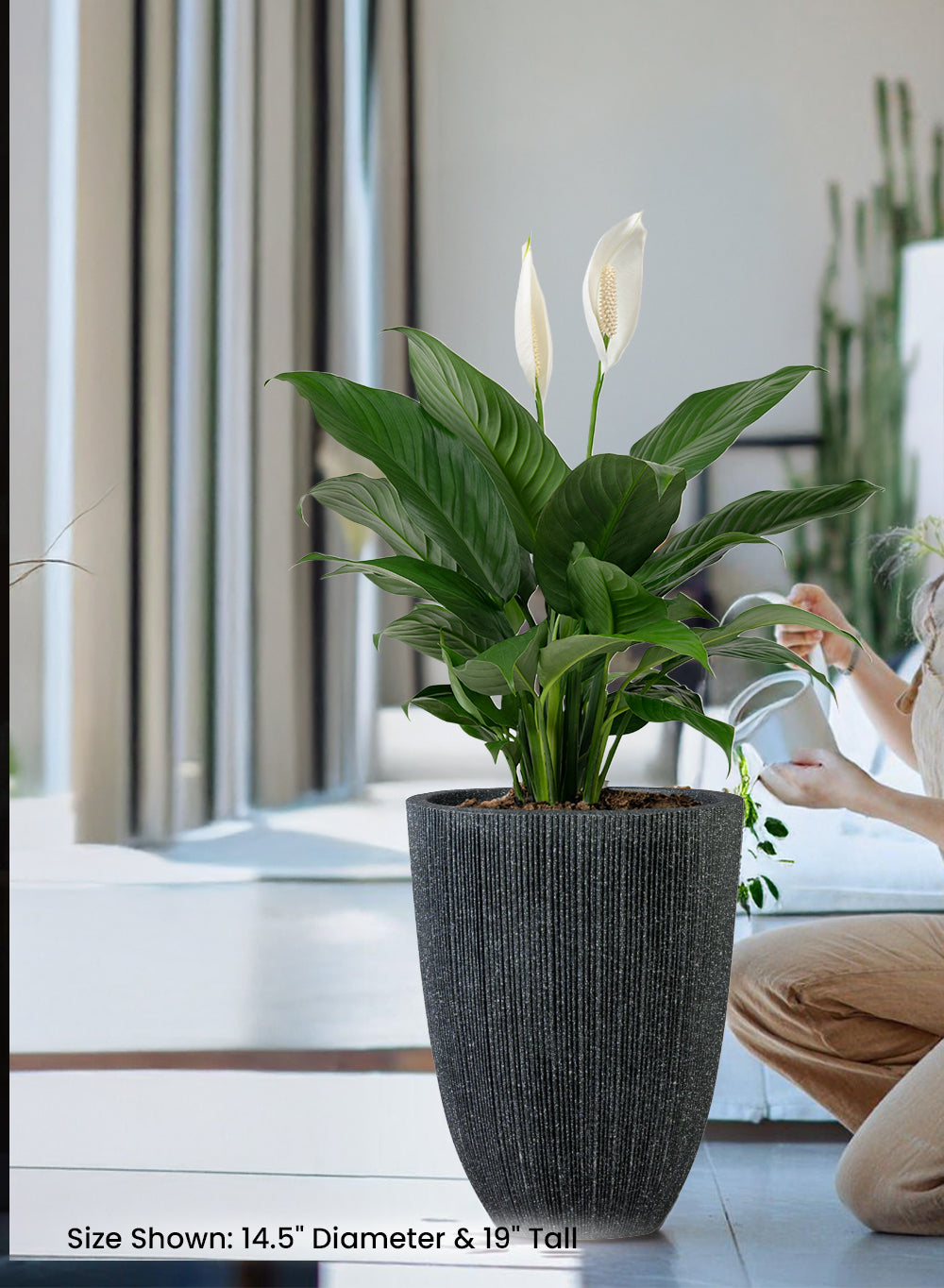 Tall Ribbed Black Planter | Planters