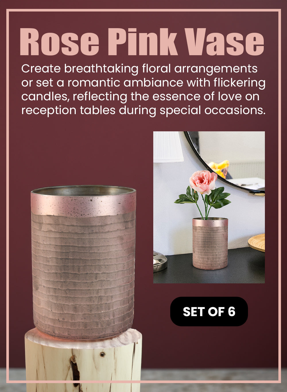 Rose Pink Glass Vase, in 2 Sizes