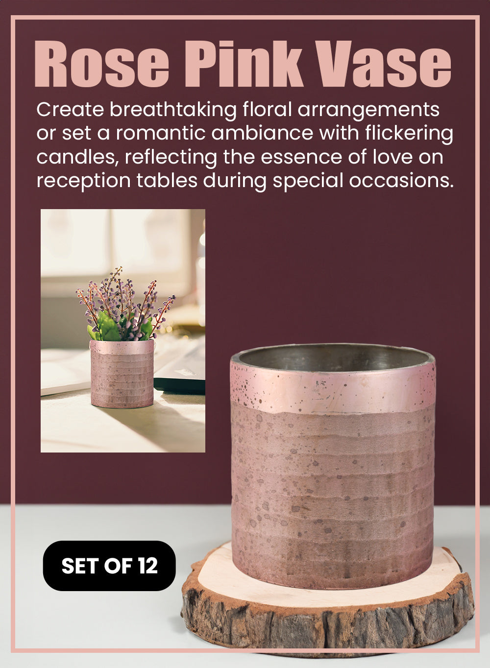 Rose Pink Glass Vase, in 2 Sizes