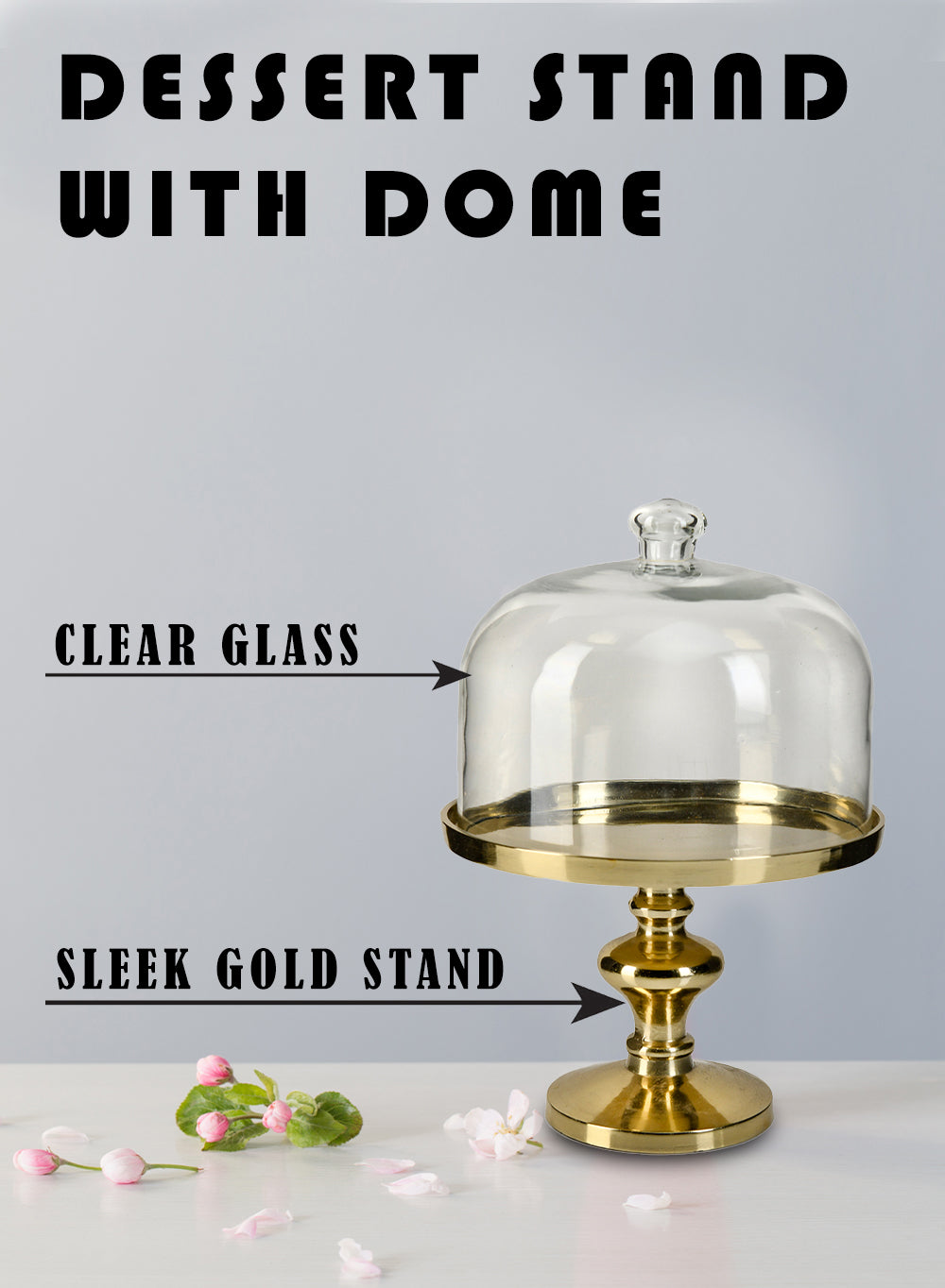 Gold Dessert Stand with Dome, 8" Diameter & 11" Tall