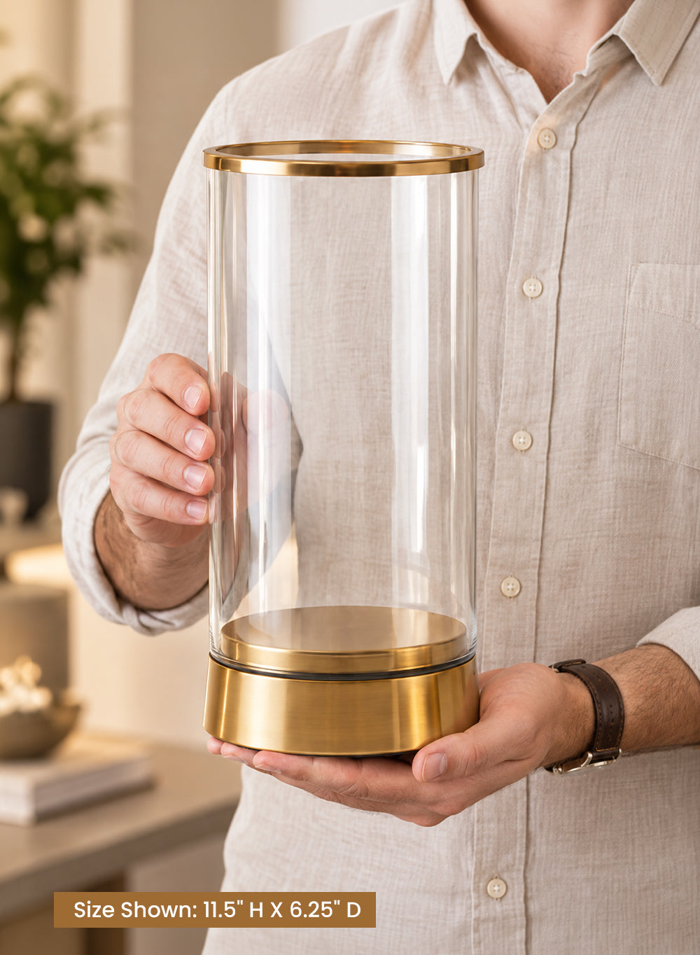 Gold Rimmed Glass Cylindrical Hurricane Collection