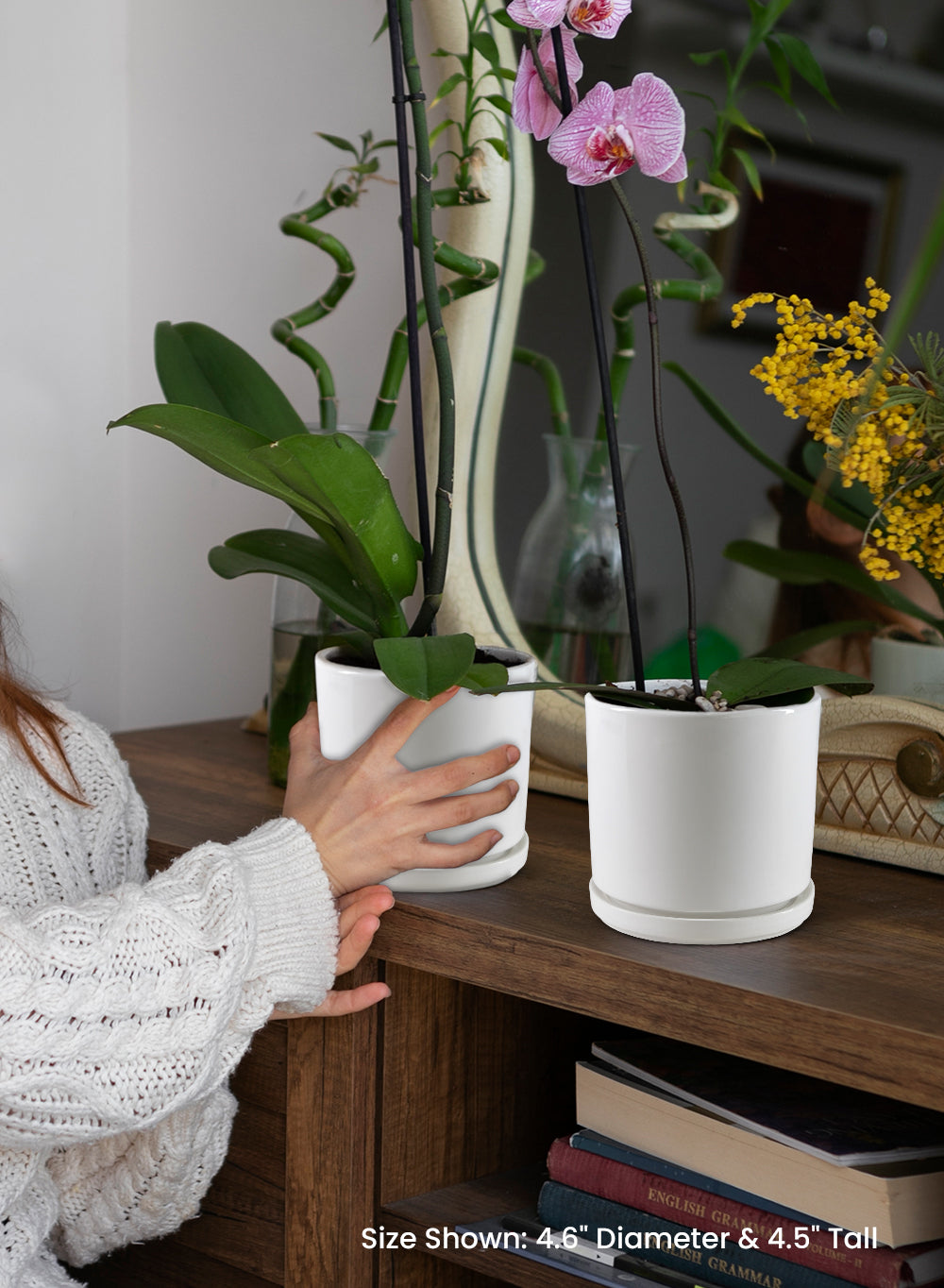 Noor Ceramic Planter with Saucer, 4.6" Diameter & 4.5" Tall