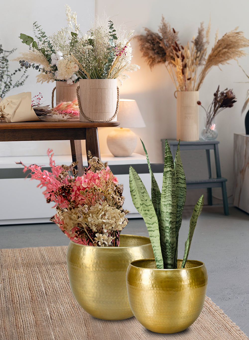 Brass-Look Aluminum Cachepot - in 2 Sizes