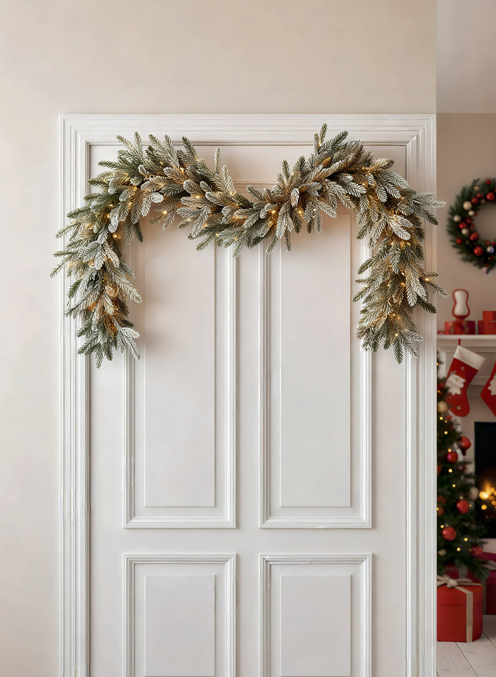 75" Pre-Lit Frosted Christmas Garland with 300 Warm White Lights