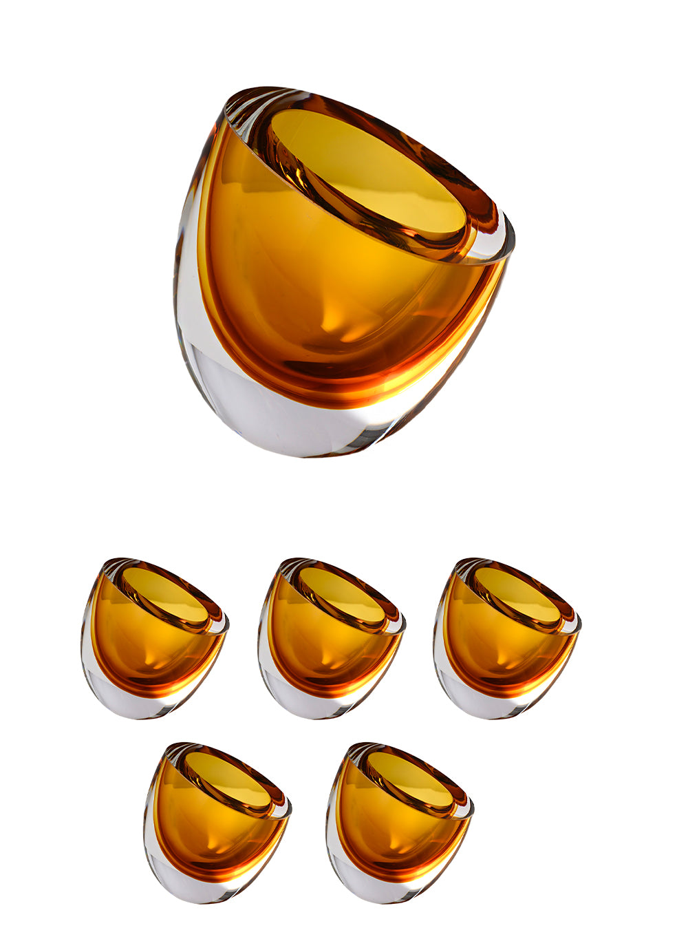 Amber Tilted Thick Glass Vase, 4.9" Diameter & 5.5" Tall