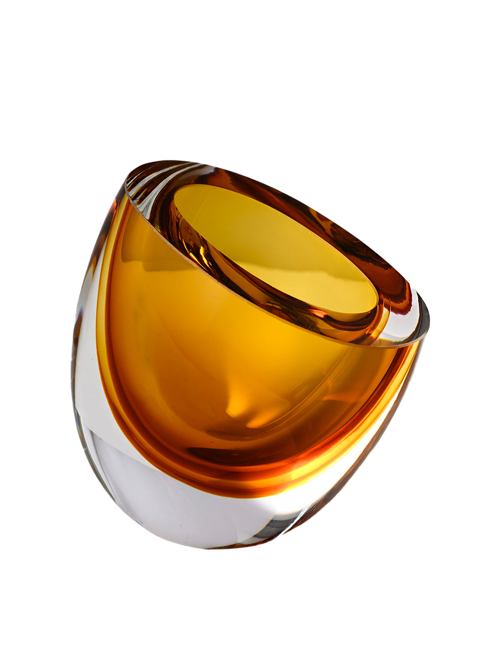 Amber Tilted Thick Glass Vase, 4.9" Diameter & 5.5" Tall