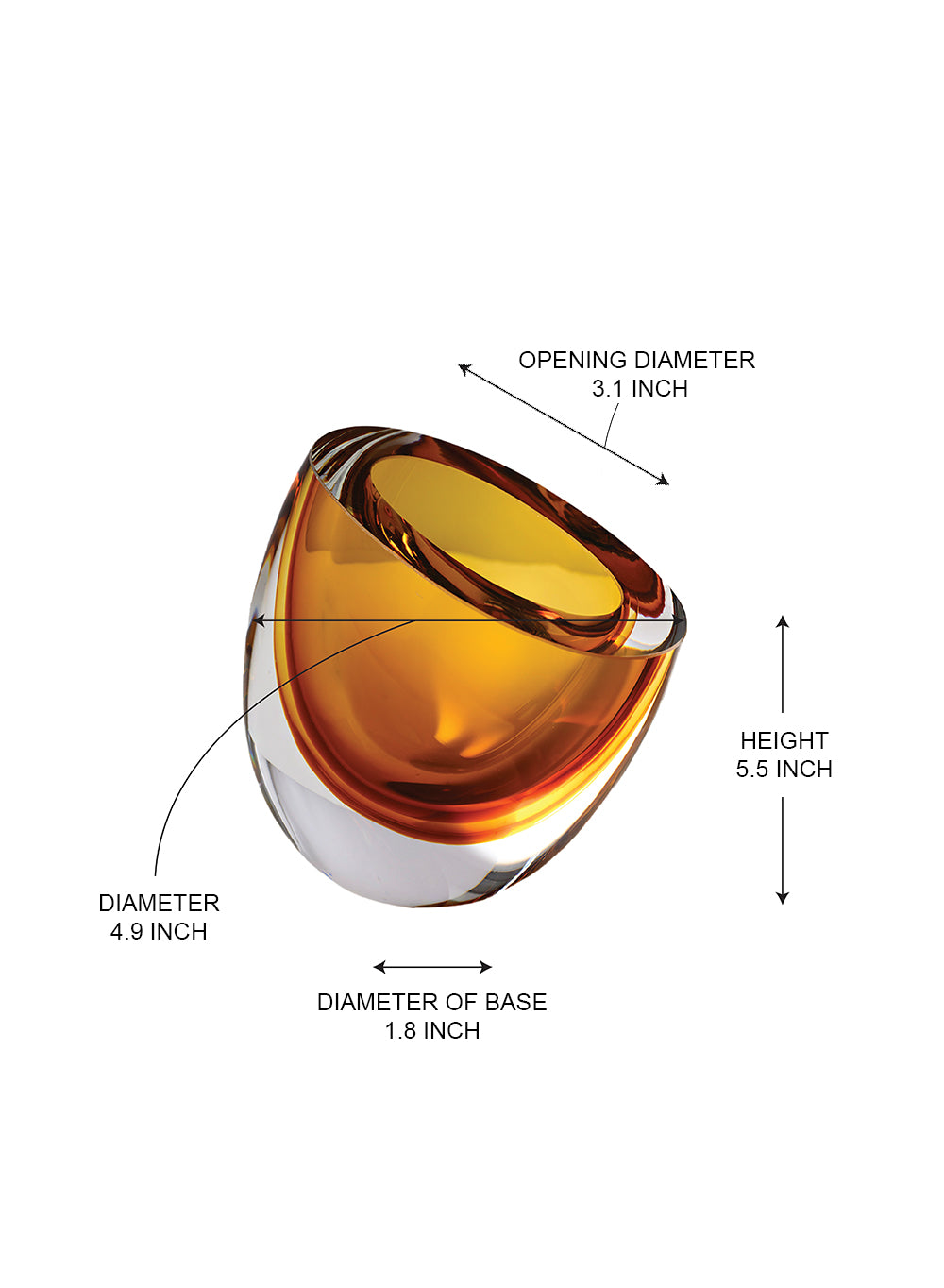 Amber Tilted Thick Glass Vase, 4.9" Diameter & 5.5" Tall