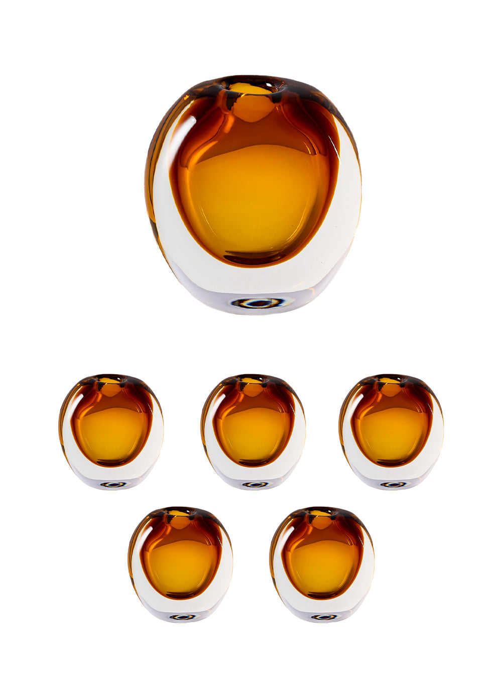 Amber Thick Glass Bud Vase, 5.5" Diameter & 5" Tall