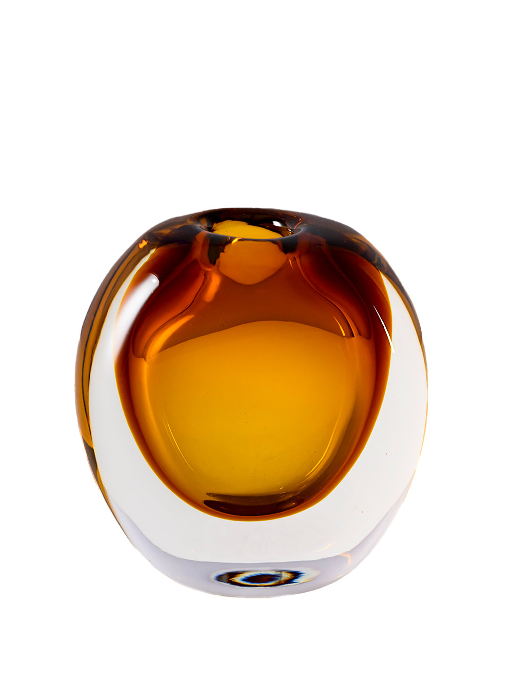Amber Thick Glass Bud Vase, 5.5" Diameter & 5" Tall