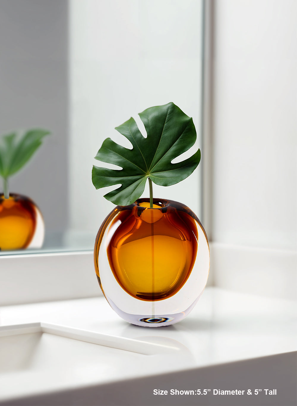 Amber Thick Glass Bud Vase, 5.5" Diameter & 5" Tall