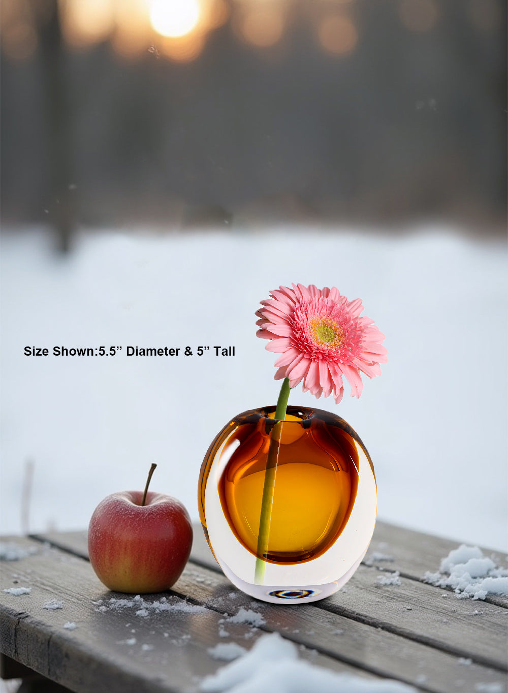 Amber Thick Glass Bud Vase, 5.5" Diameter & 5" Tall