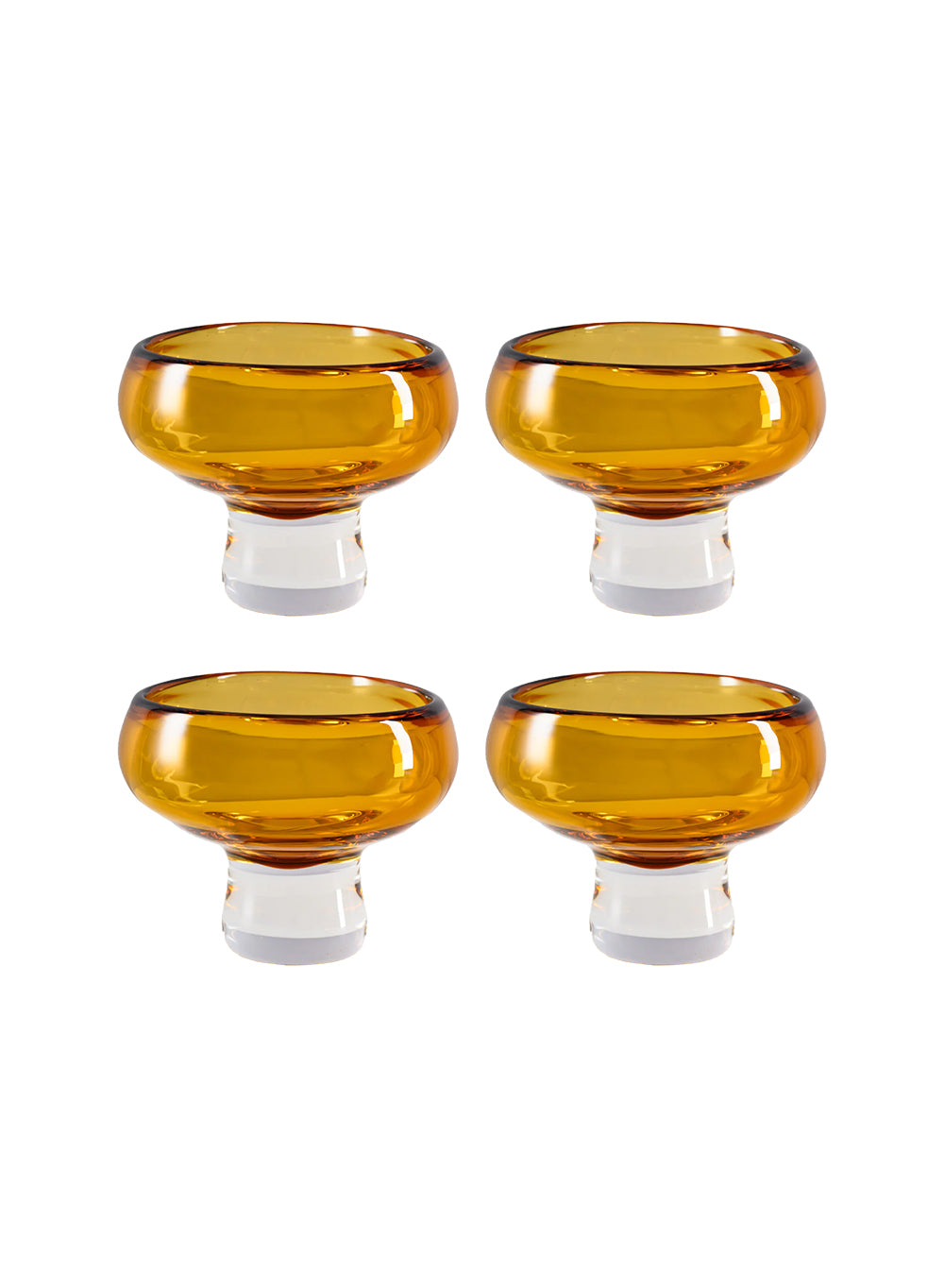 Handblown Amber & Clear Glass Bowl Vase, 8" Diameter & 6" Tall