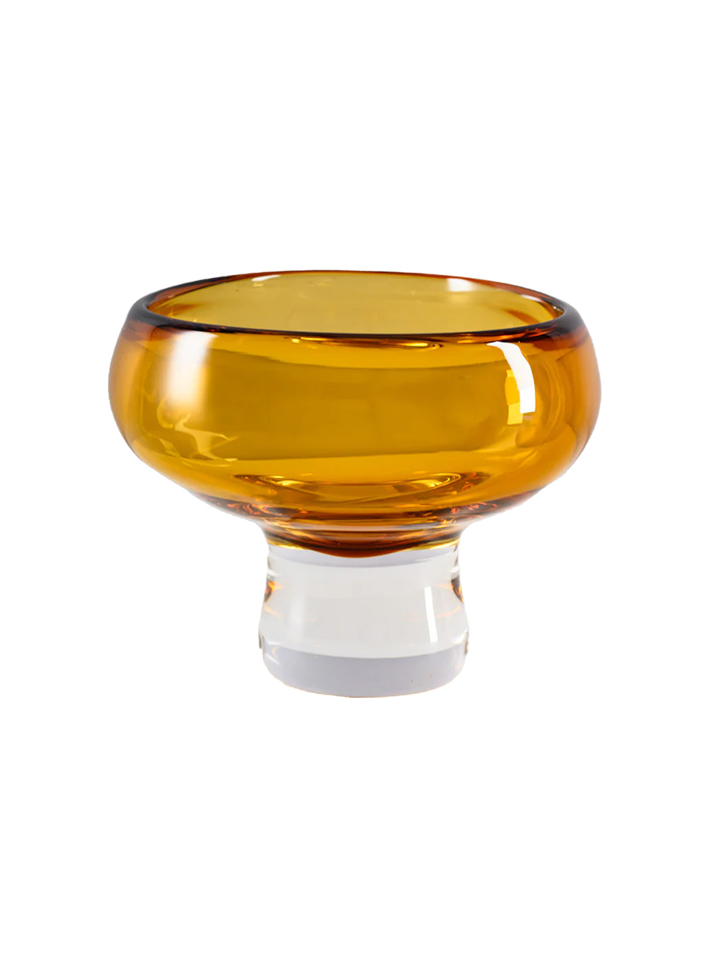 Handblown Amber & Clear Glass Bowl Vase, 8" Diameter & 6" Tall