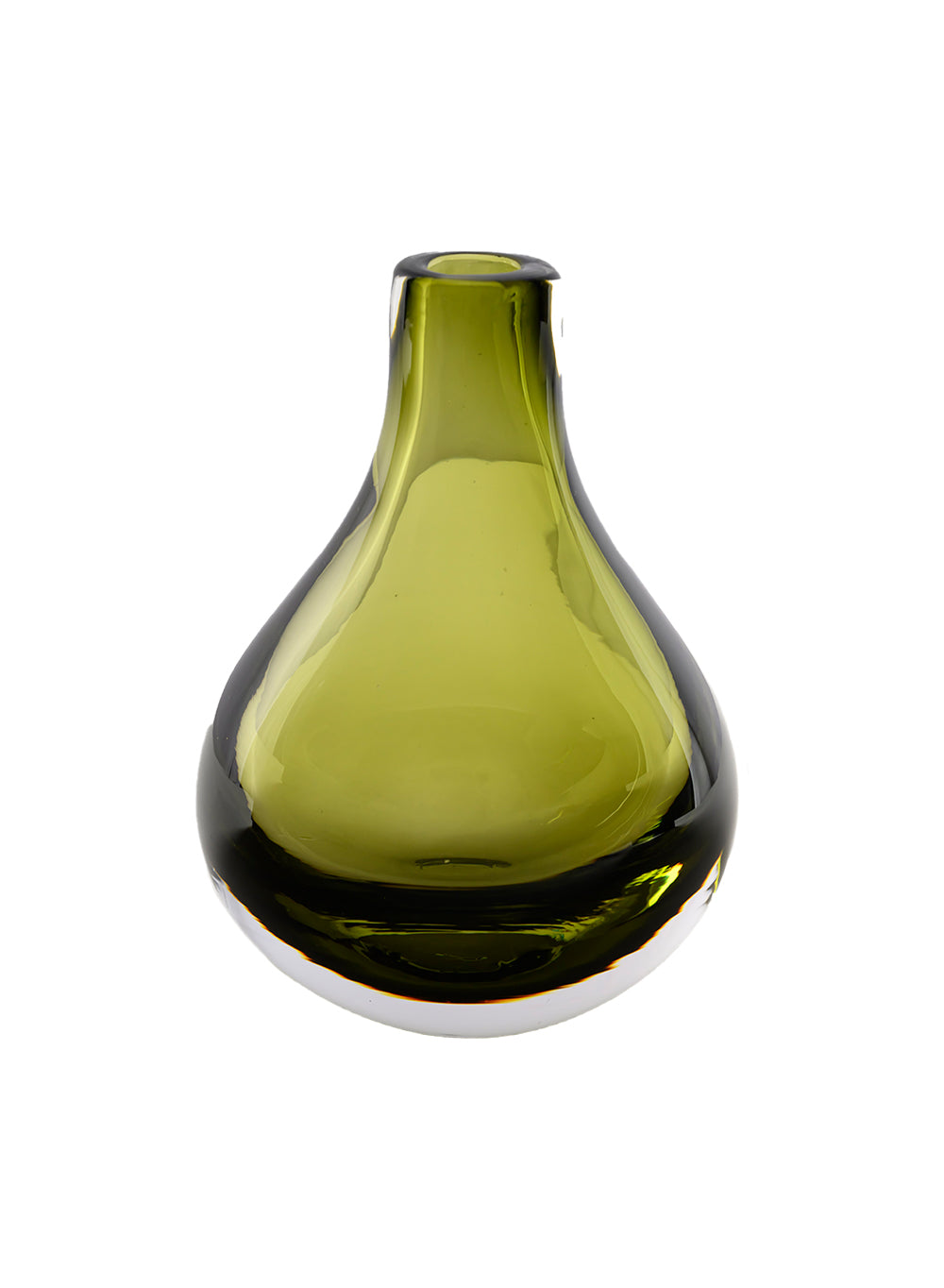 Handblown Olive Green Glass Bud Vase, 4" Diameter & 5.5" Tall