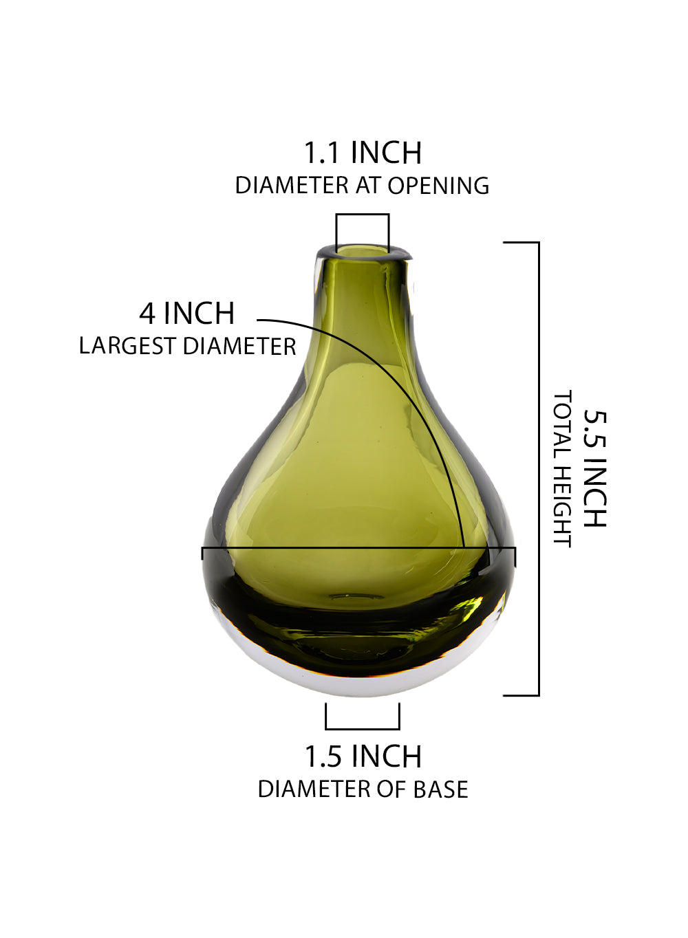 Handblown Olive Green Glass Bud Vase, 4" Diameter & 5.5" Tall