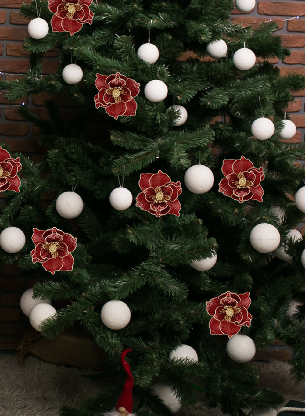 Red Velvet Clip-On Christmas Flower, 5" Wide & 6" Long, Pack of 12