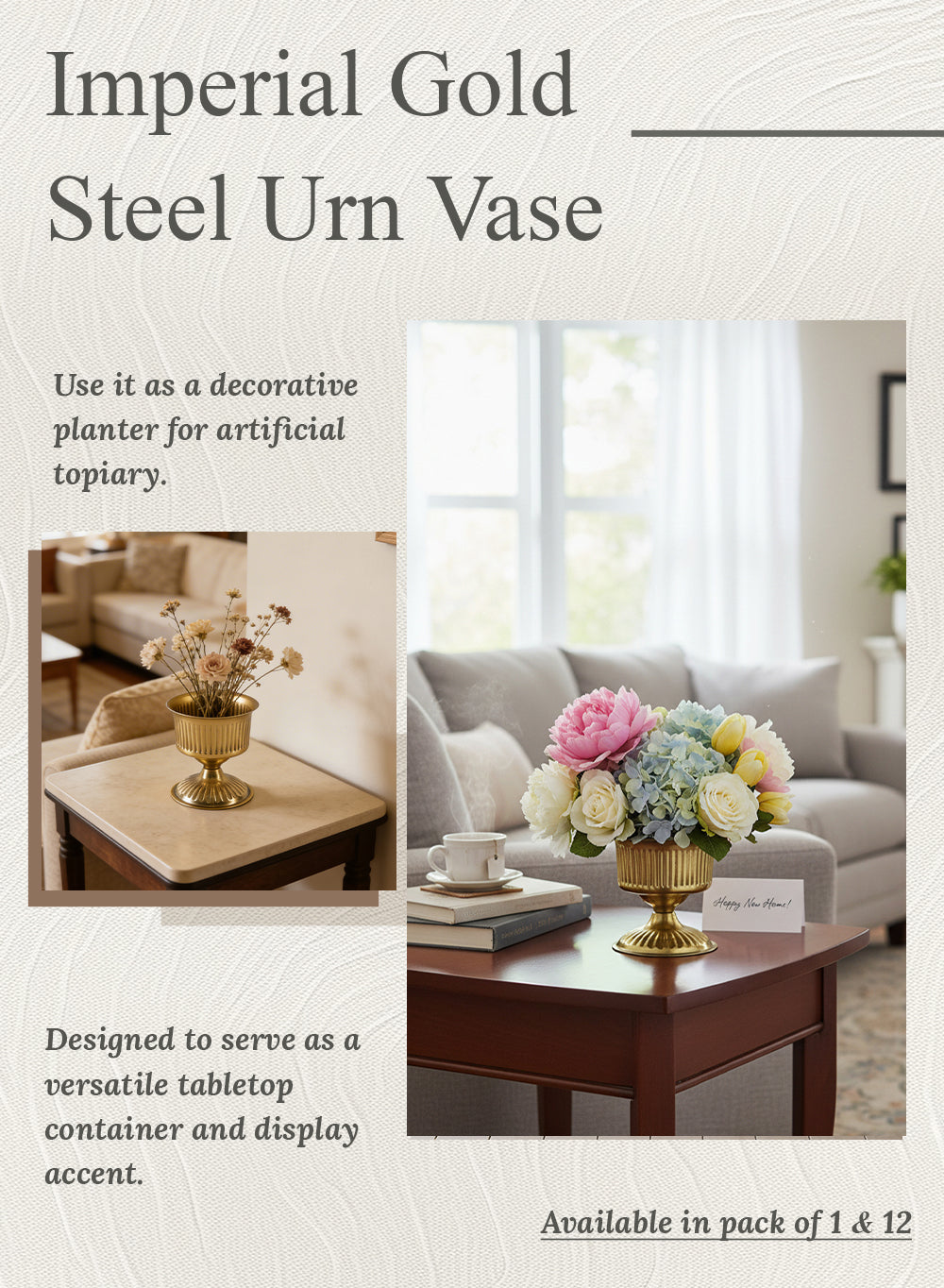 Imperial Gold Steel Urn Vase Collection