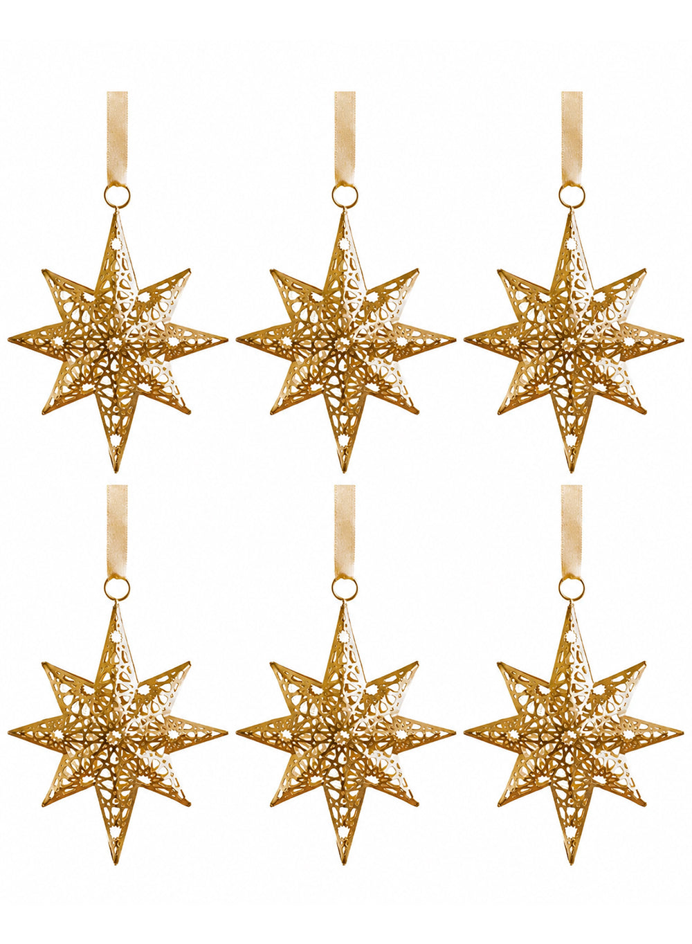 Champagne Gold Star Ornament with Satin Ribbon, 8" Diameter, Pack of 4