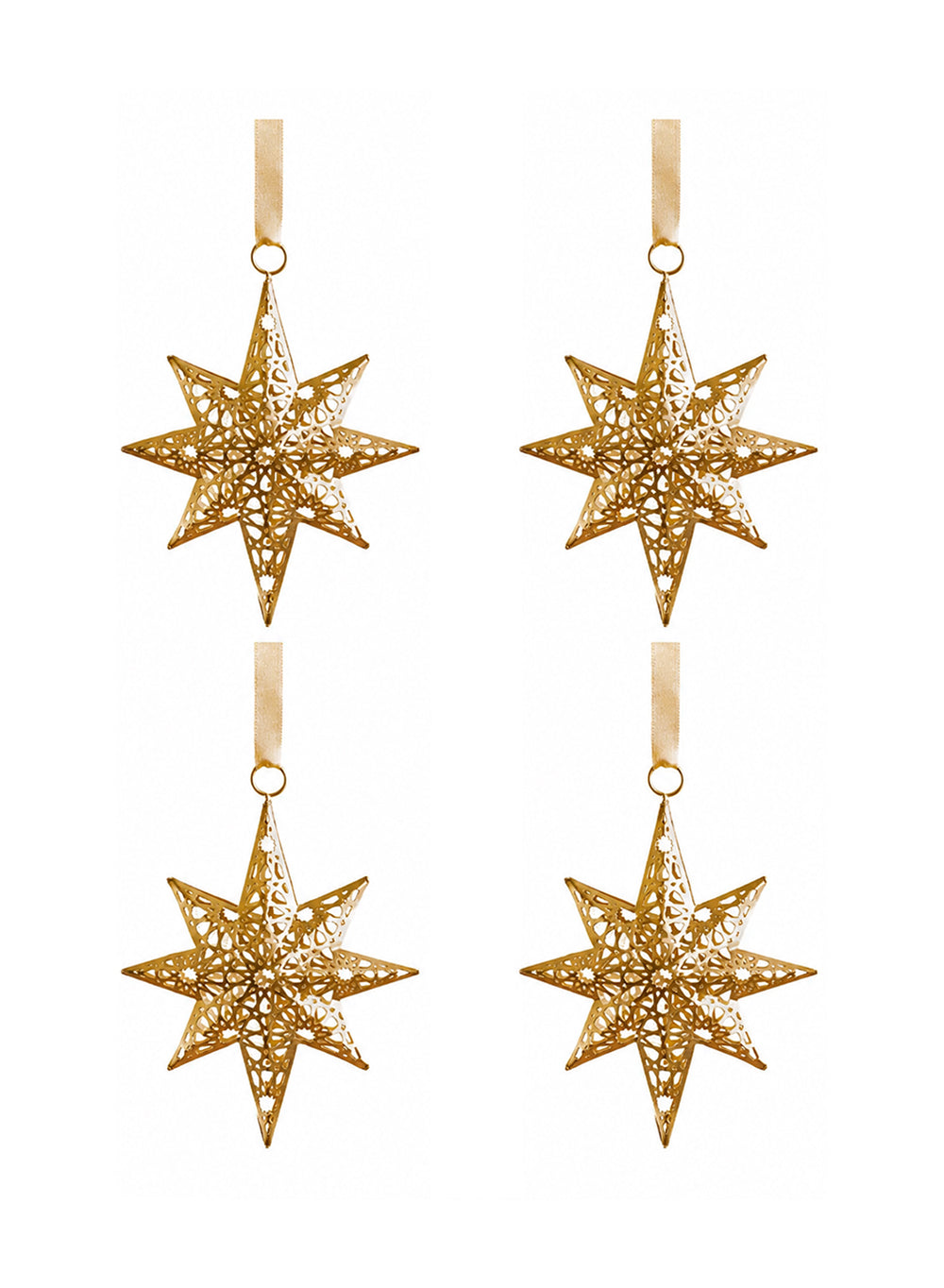 Champagne Gold Star Ornament with Satin Ribbon, 8" Diameter, Pack of 4