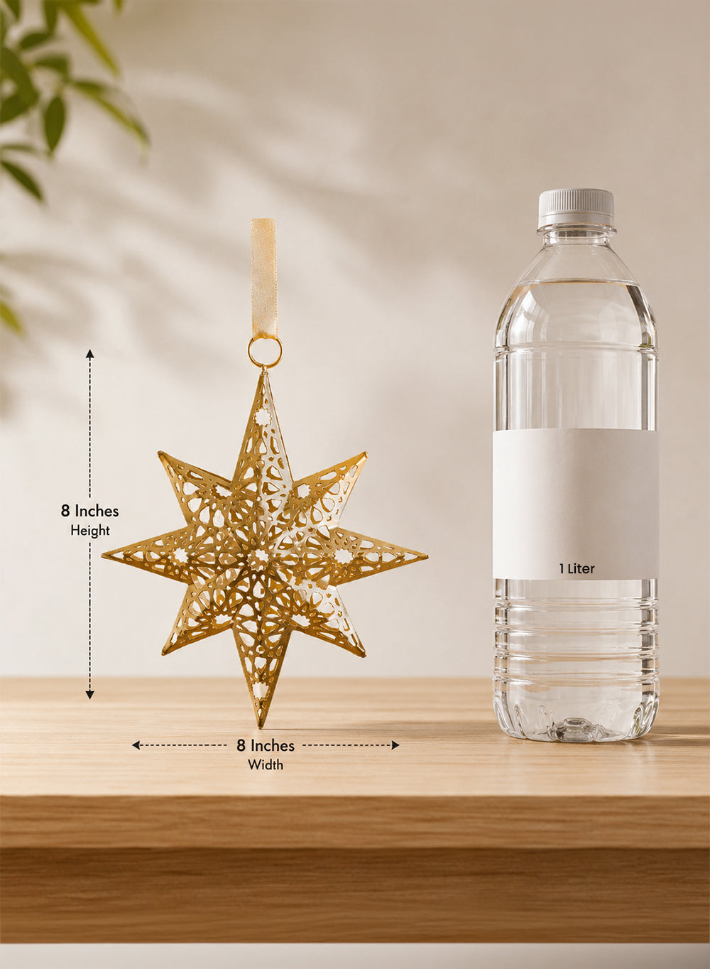 Champagne Gold Star Ornament with Satin Ribbon, 8" Diameter, Pack of 4
