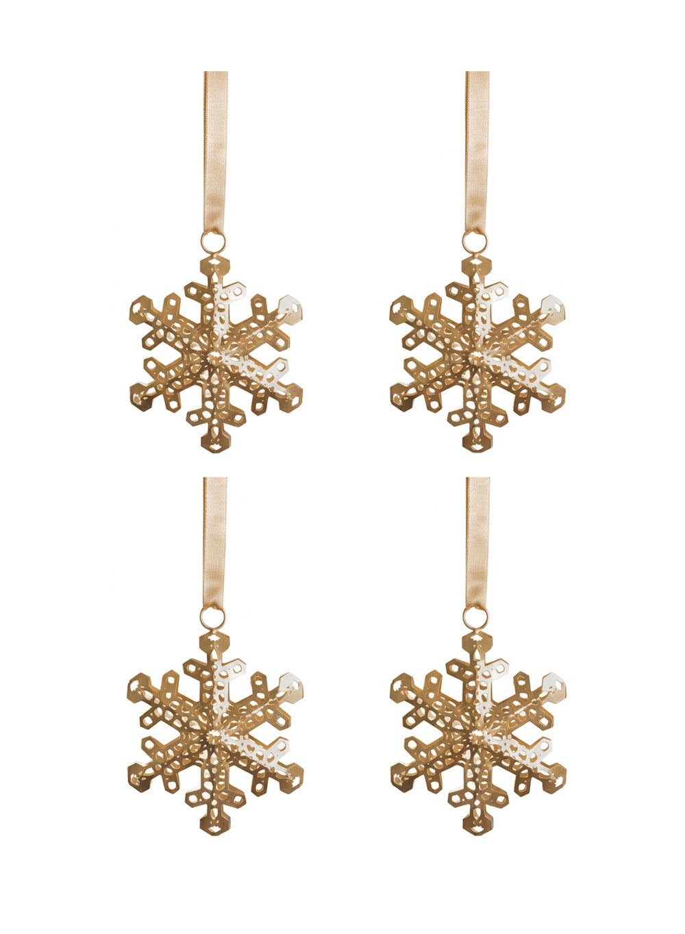 Champagne Gold Snowflake Ornament with Satin Ribbon, 6" Diameter, Pack of 4