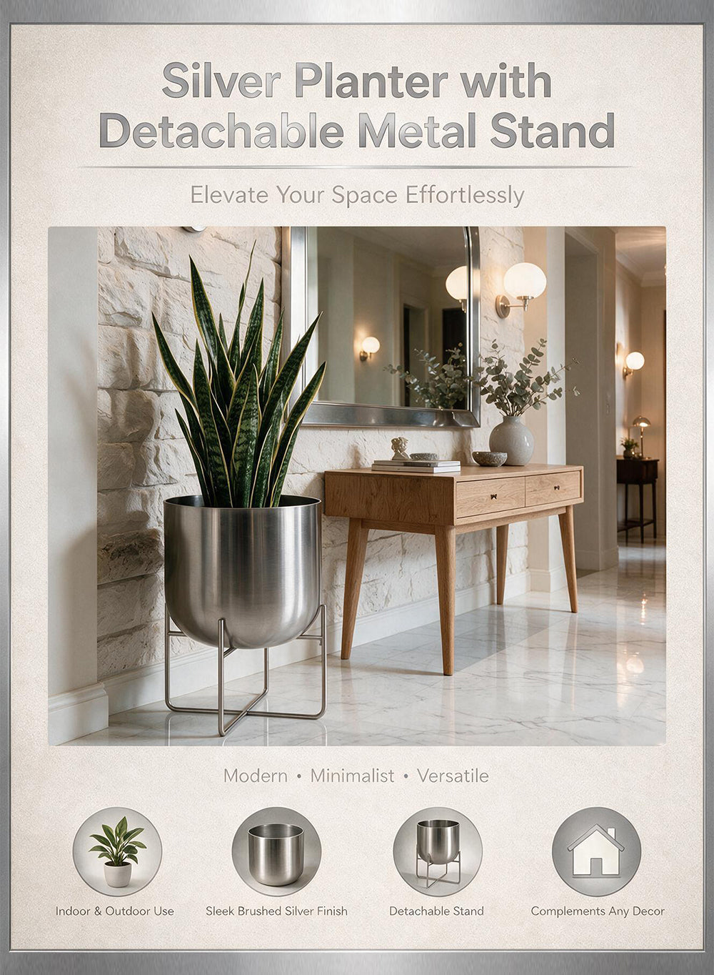 Gold/ Silver Planter with Detachable Metal Stand Collection