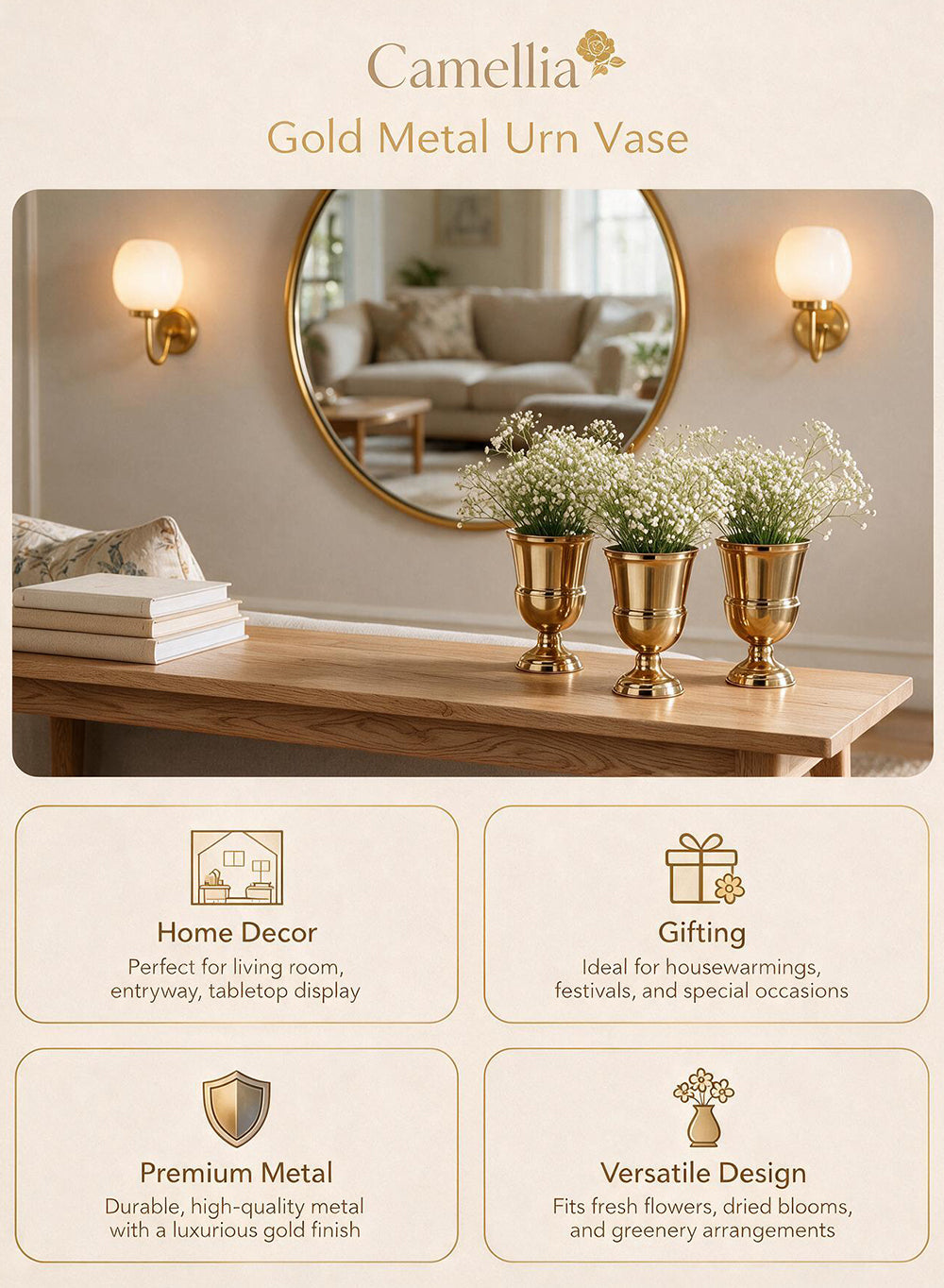 Decorative Gold & Silver Urn Vase Collection